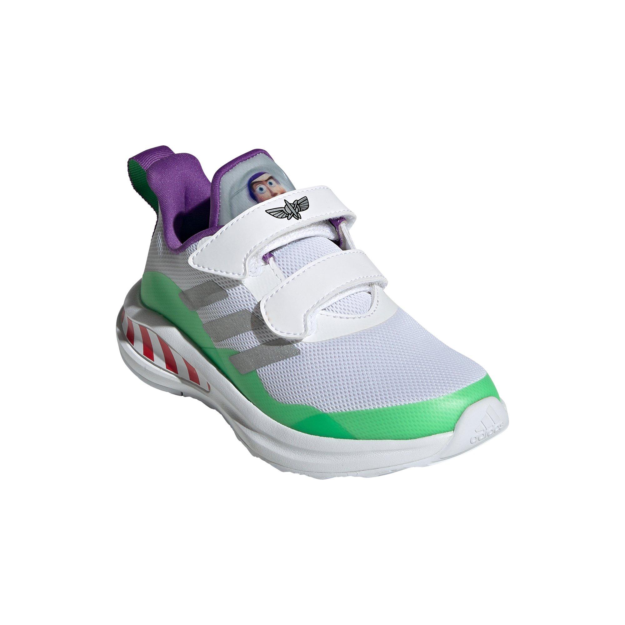 adidas x Disney Pixar Buzz Lightyear Toy Story Fortarun "White/Silver/Solar Lime" Grade School Boys' Shoe - WHITE Thumbnail View 3