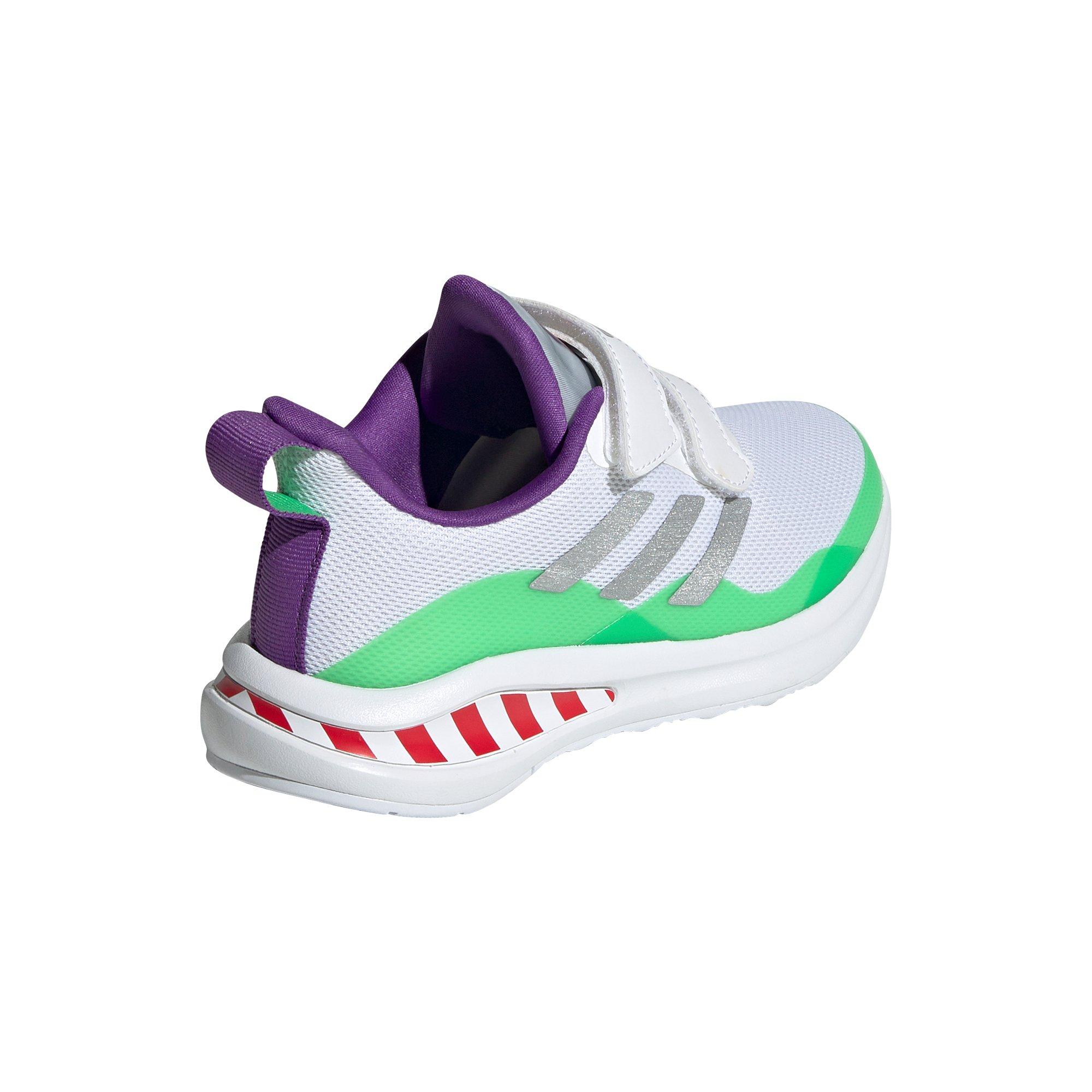 adidas x Disney Pixar Buzz Lightyear Toy Story Fortarun "White/Silver/Solar Lime" Grade School Boys' Shoe - WHITE Thumbnail View 4