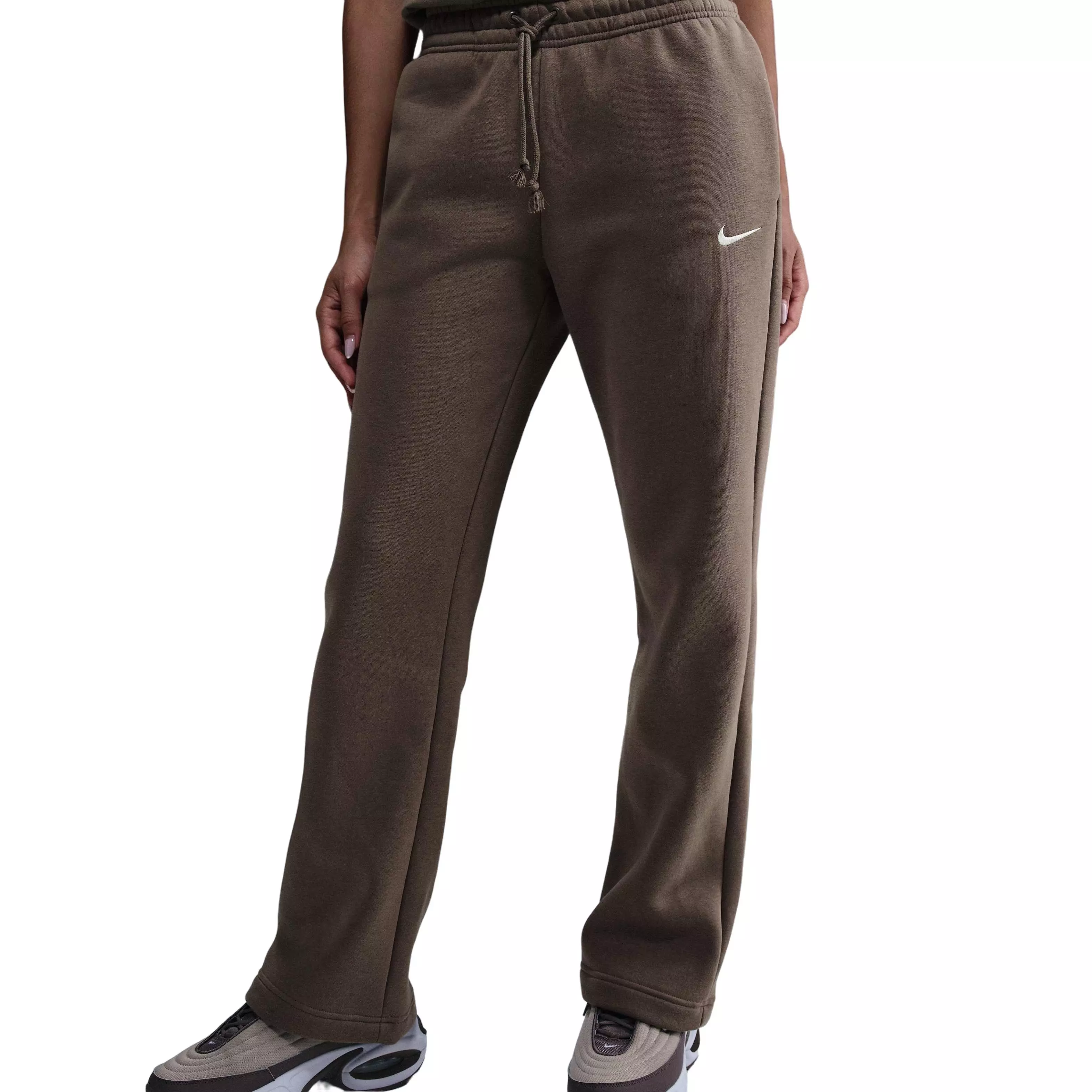 Nike Women's Sportswear Phoenix Fleece Mid-Rise Open-Hem Pants - Brown - BROWN