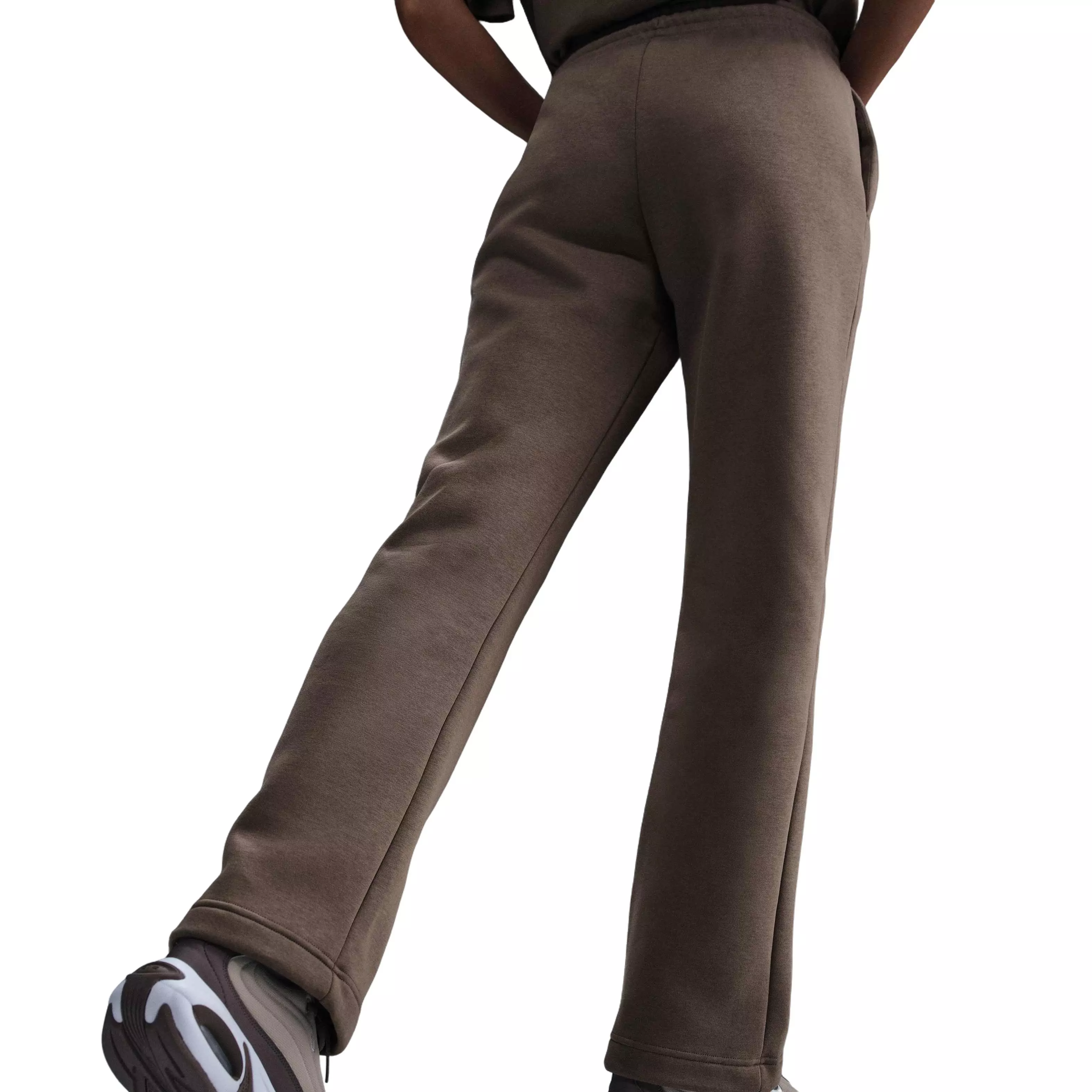 Nike Women's Sportswear Phoenix Fleece Mid-Rise Open-Hem Pants - Brown - BROWN