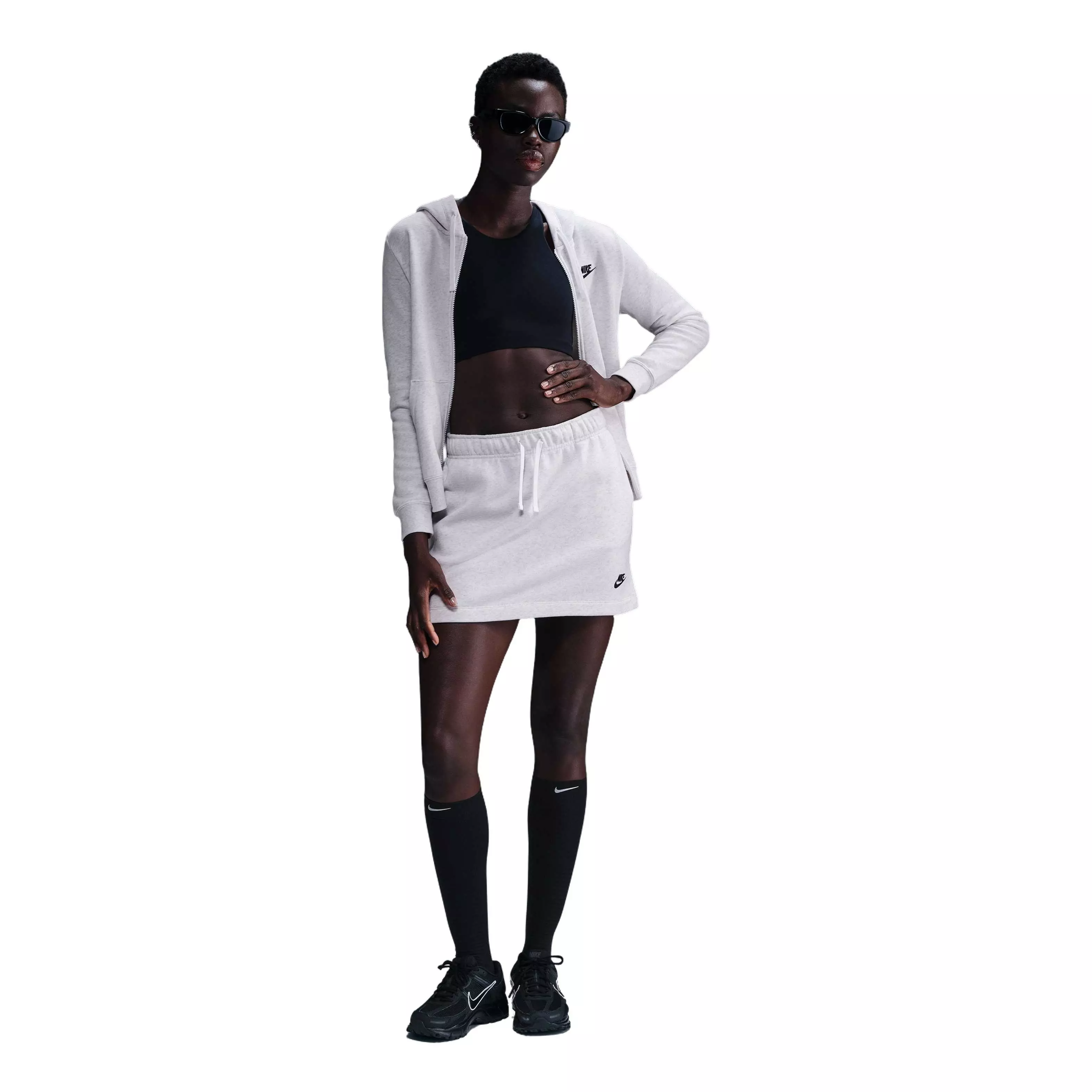 Nike Women's Sportswear Club Fleece Mid-Rise Skirt-Birch Heather - BIRCH HEATHER