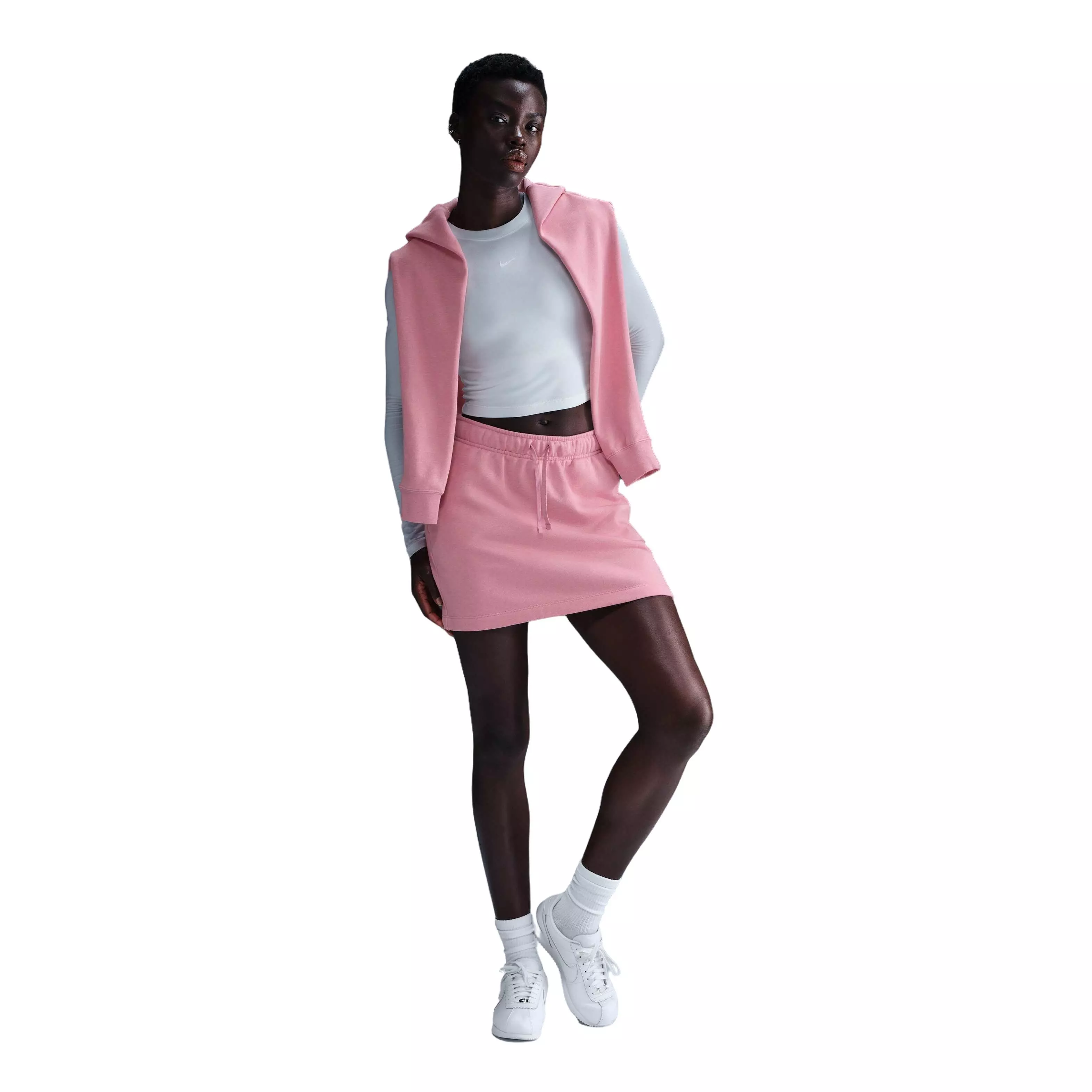 Nike Women's Sportswear Club Fleece Mid-Rise Skirt-Pink - PINK