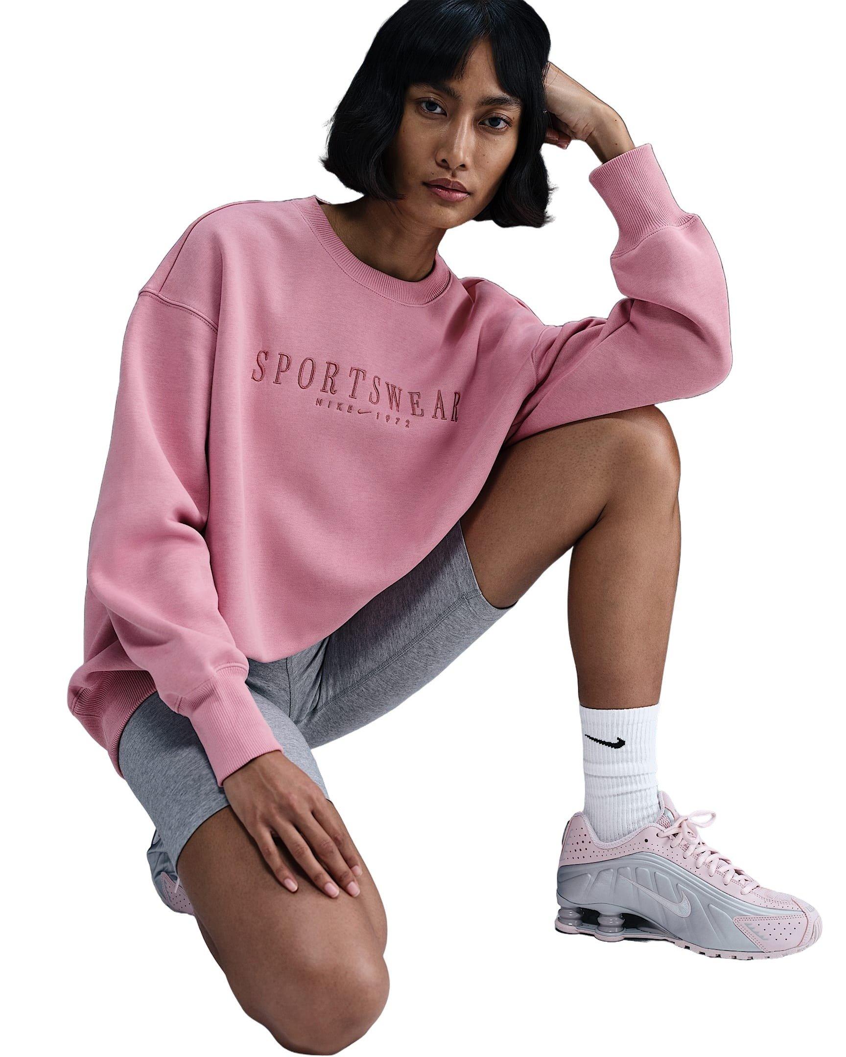 Nike Women's Sportswear Phoenix Fleece Oversized Crewneck Sweatshirt - Pink - PINK Thumbnail View 3