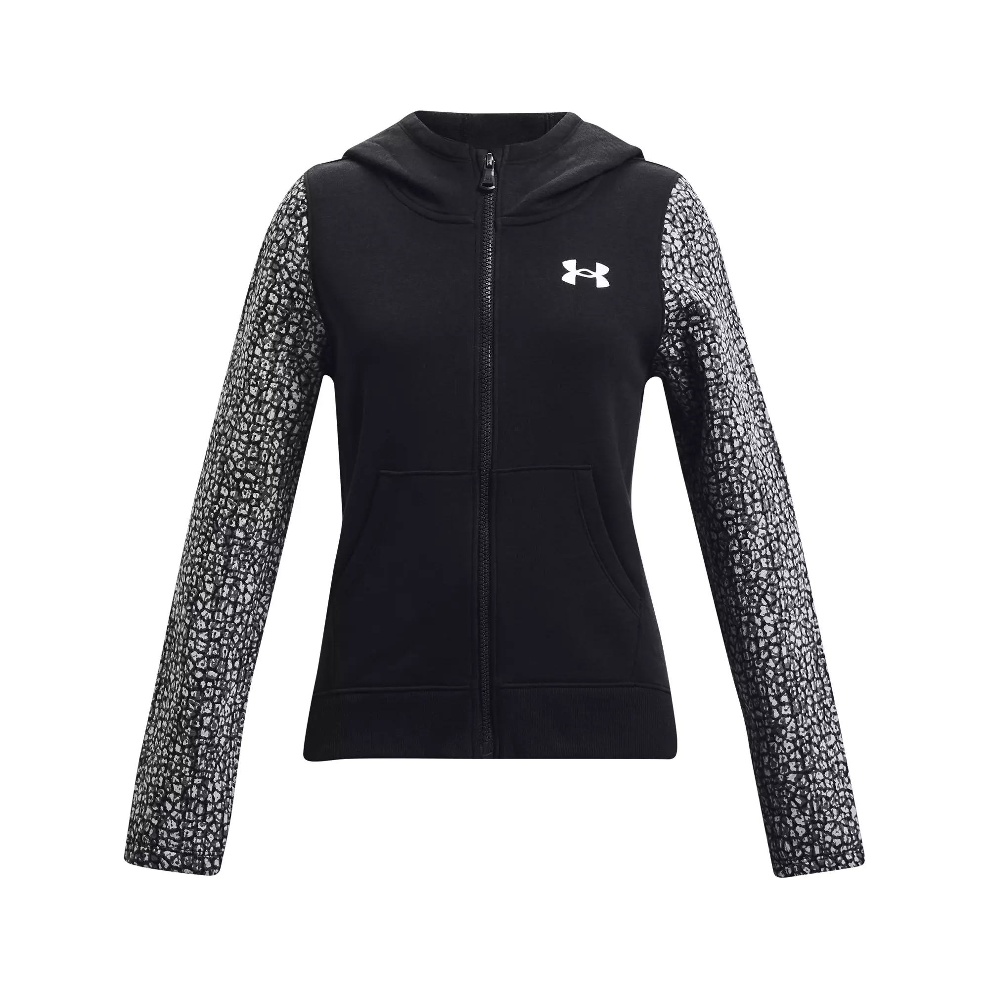 Under Armour Girls' Rival Fleece Full Zip Hooded Jacket - BLACK/WHITE