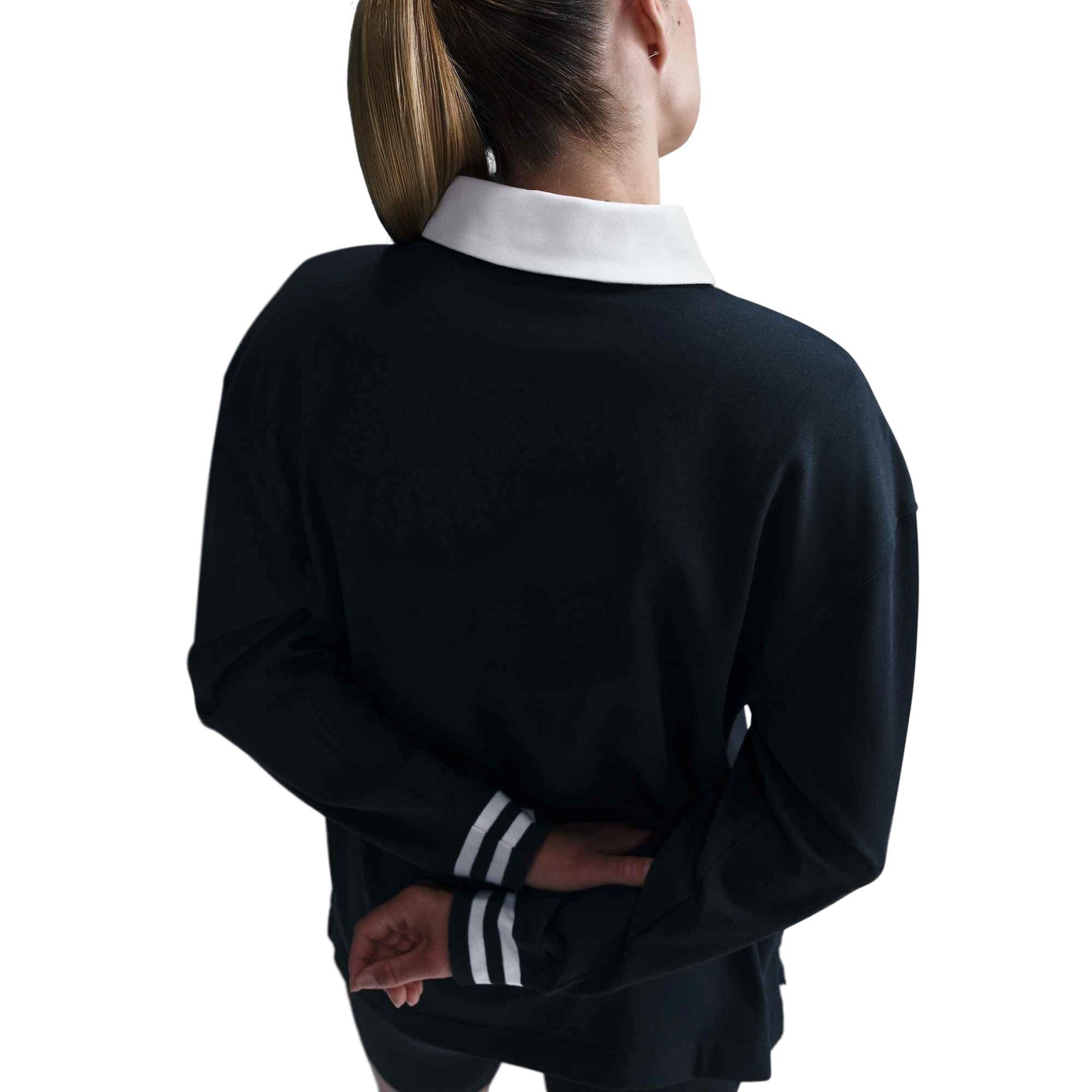 Nike Women's Sportswear Essential Oversized Long-Sleeve Polo - Black - BLACK Thumbnail View 2