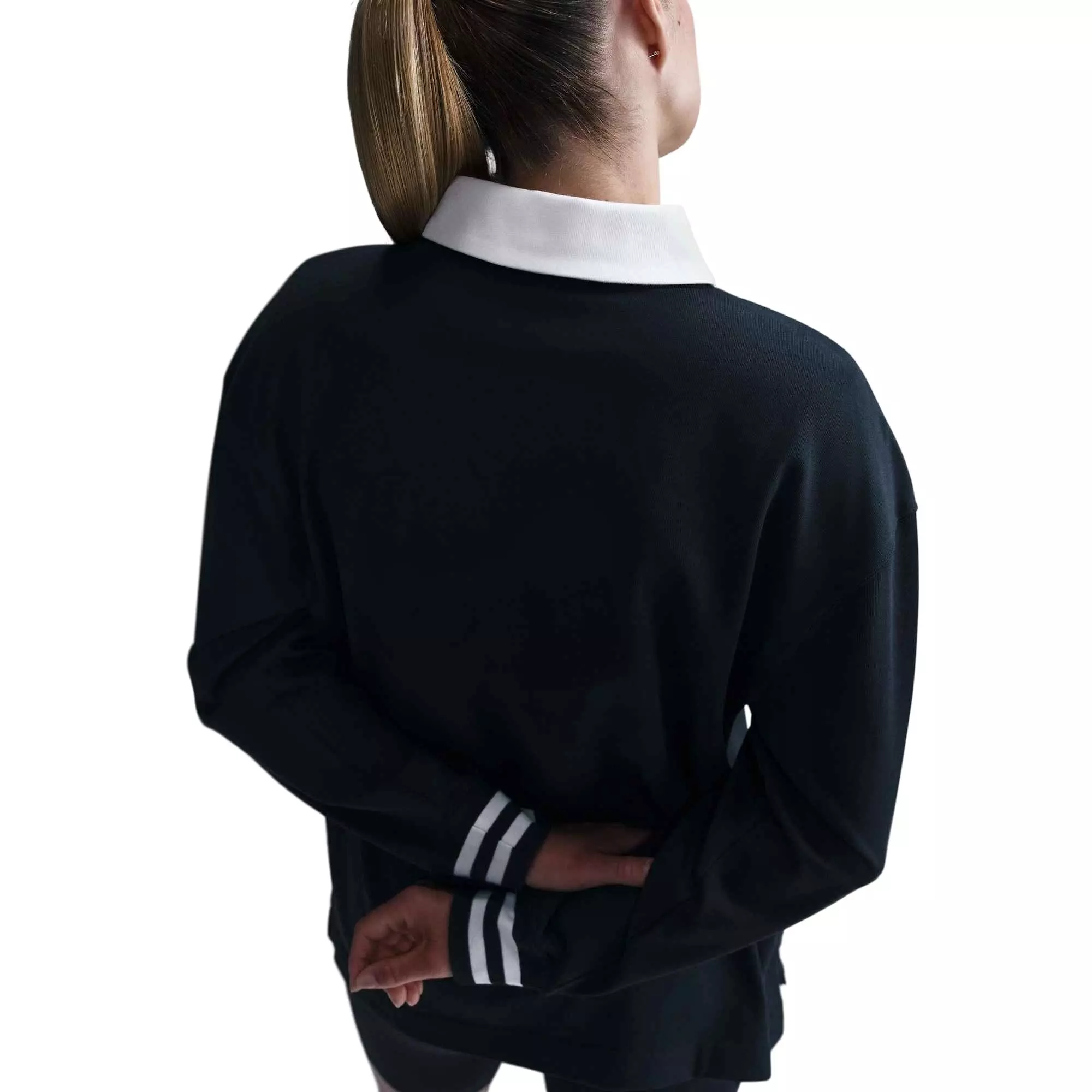 Nike Women's Sportswear Essential Oversized Long-Sleeve Polo - Black - BLACK