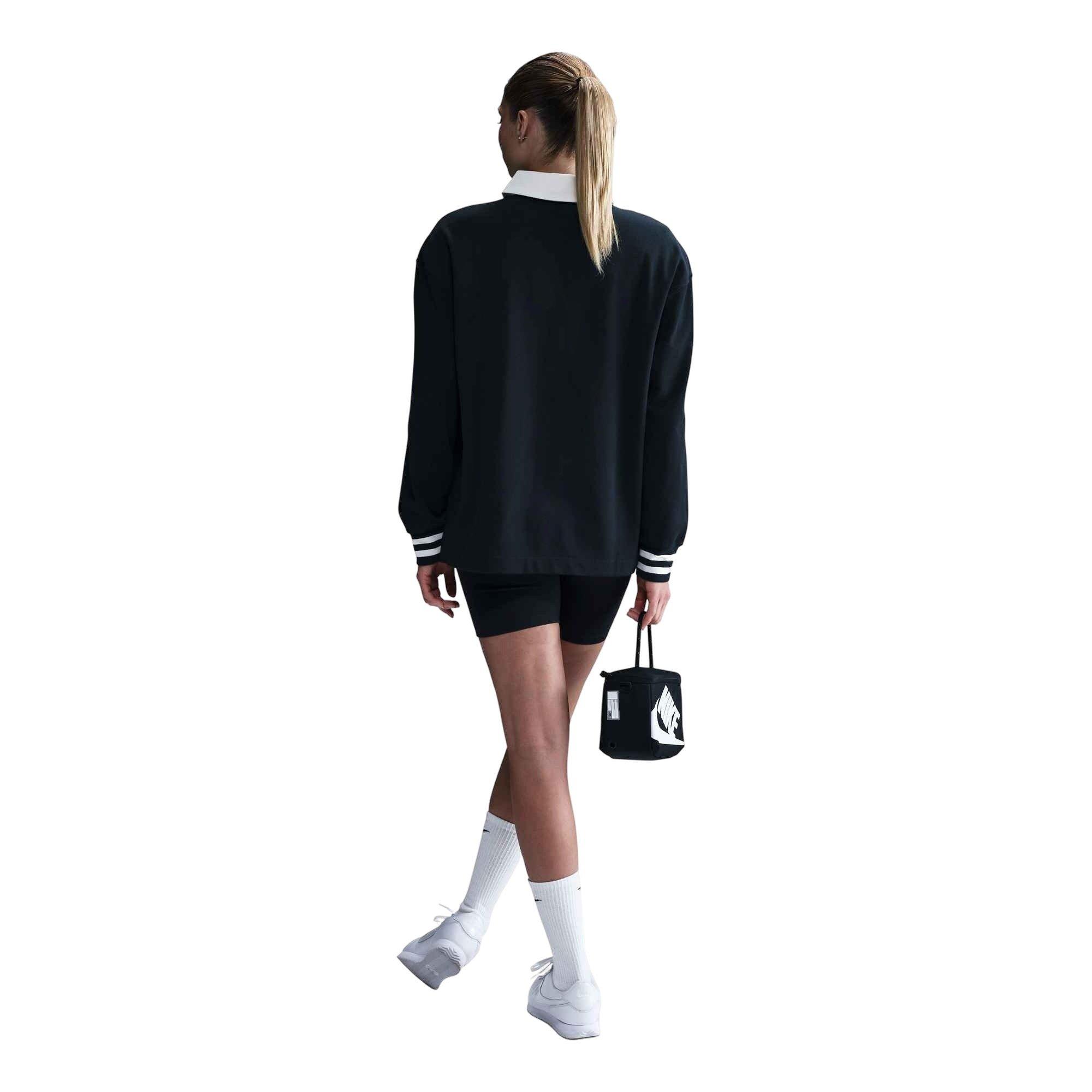 Nike Women's Sportswear Essential Oversized Long-Sleeve Polo - Black - BLACK Thumbnail View 5