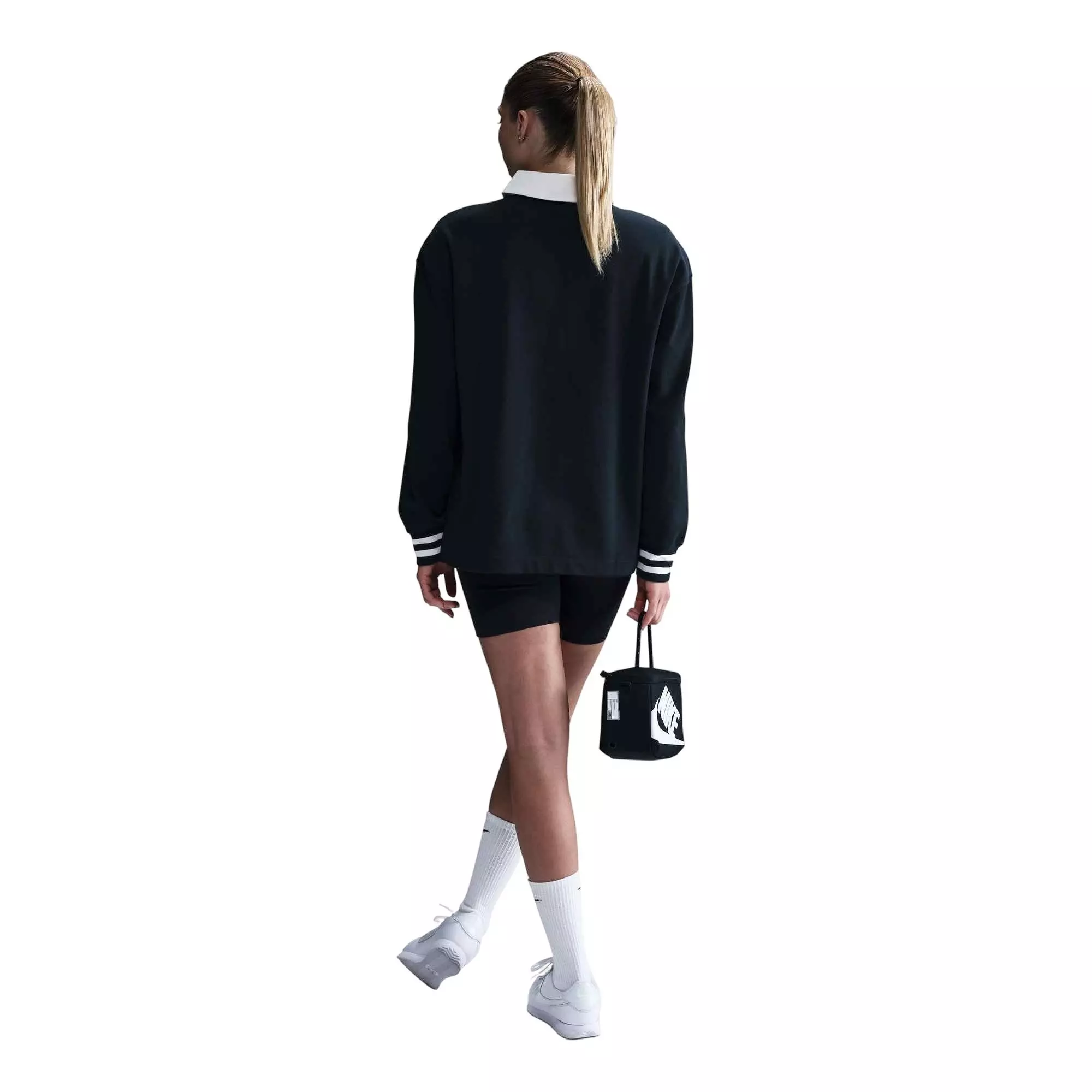 Nike Women's Sportswear Essential Oversized Long-Sleeve Polo - Black - BLACK