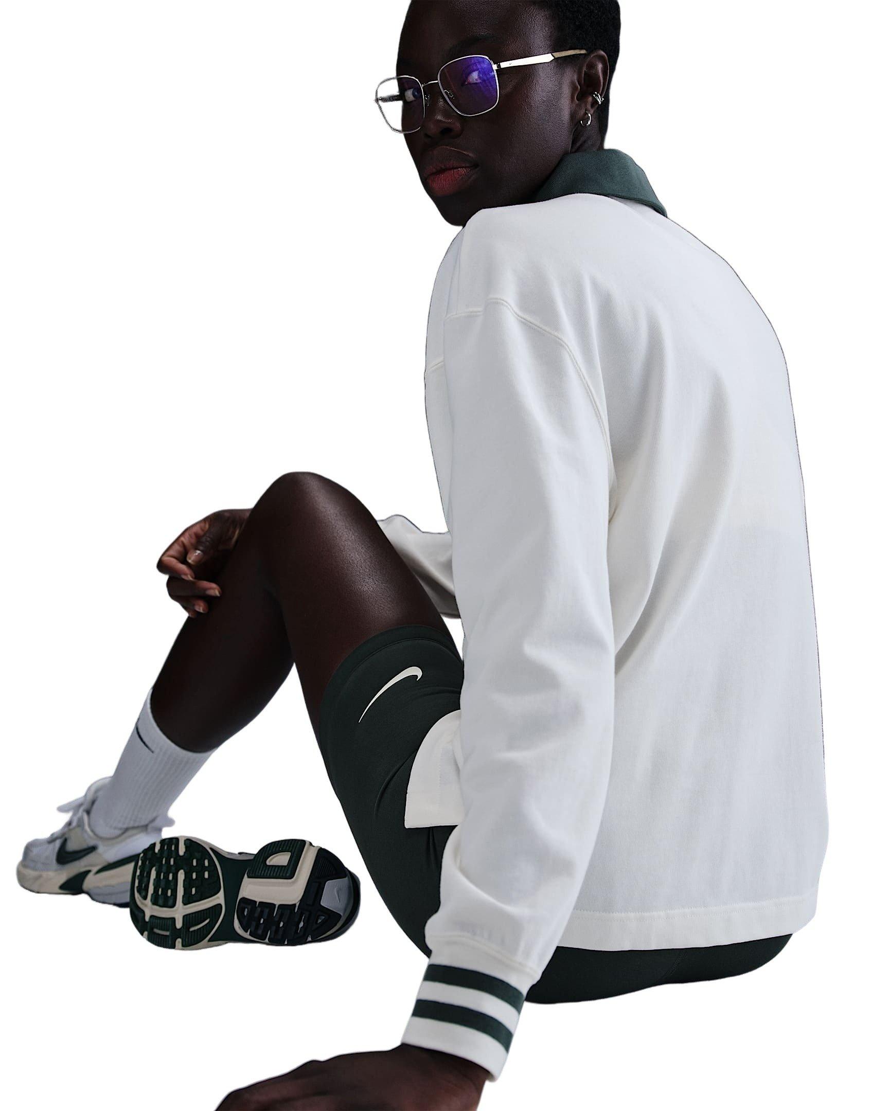 Nike Women's Sportswear Essential Oversized Long-Sleeve Polo - White - WHITE Thumbnail View 2