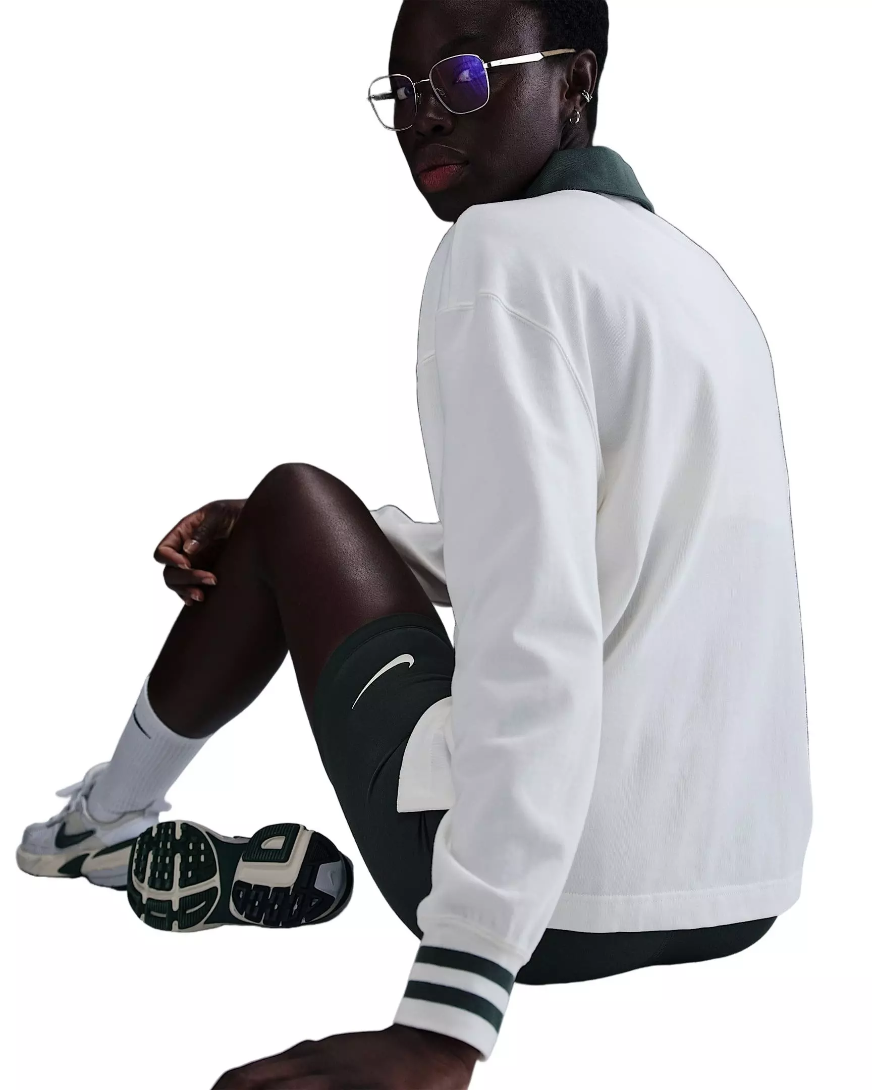 Nike Women's Sportswear Essential Oversized Long-Sleeve Polo - White - WHITE