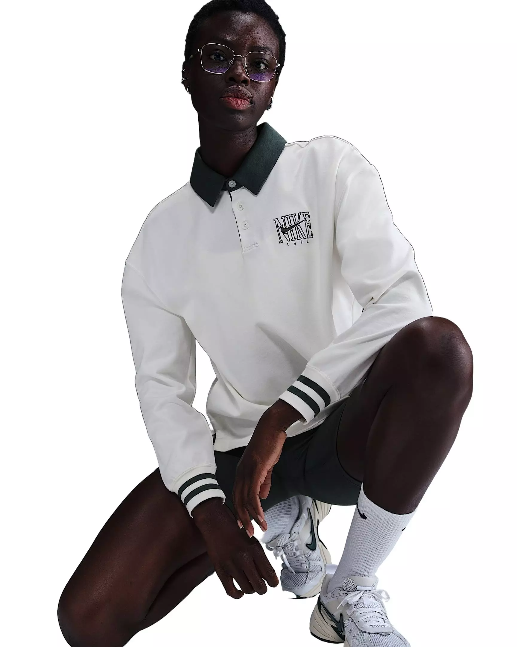 Nike Women's Sportswear Essential Oversized Long-Sleeve Polo - White - WHITE