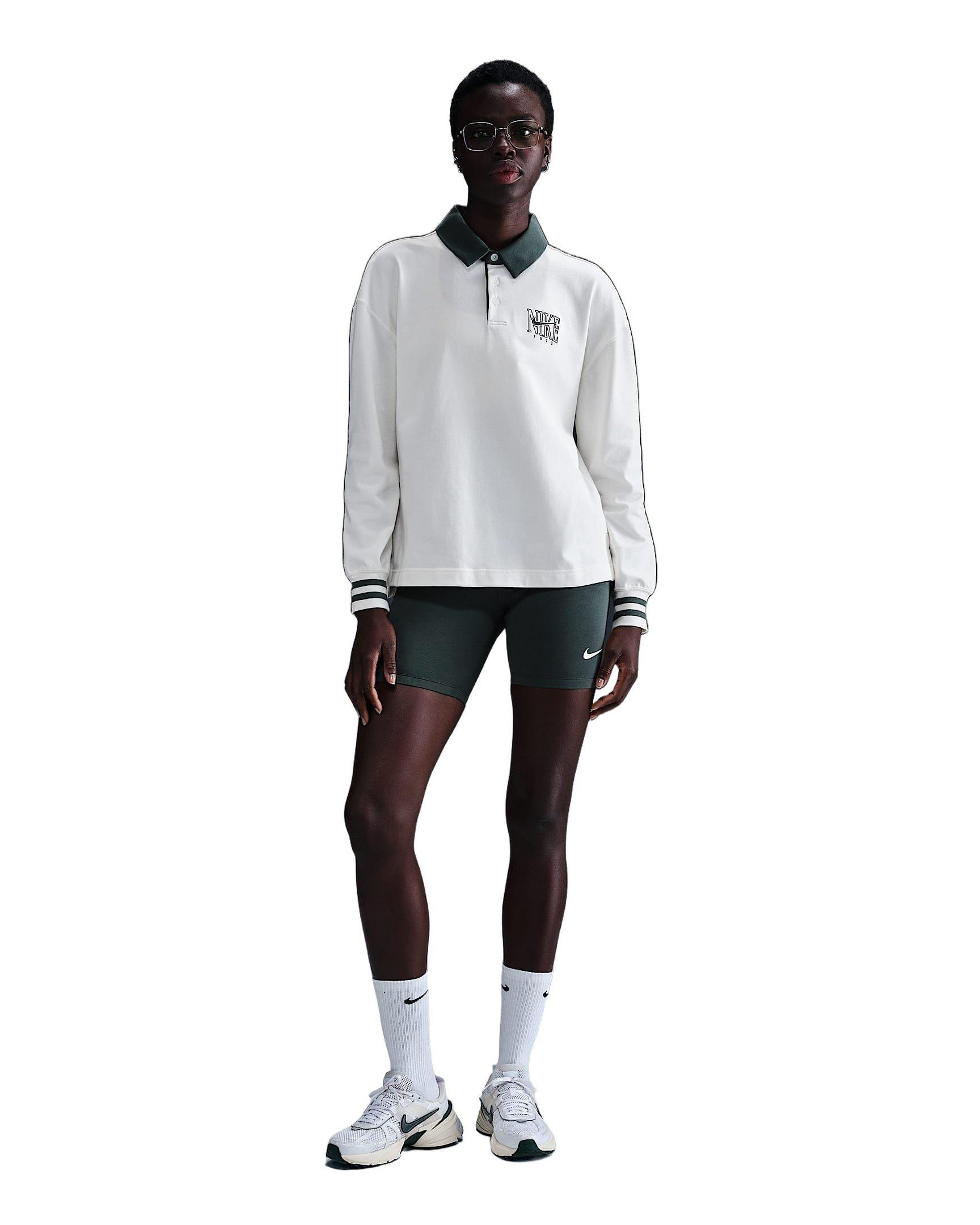 Nike Women's Sportswear Essential Oversized Long-Sleeve Polo - White - WHITE Thumbnail View 4