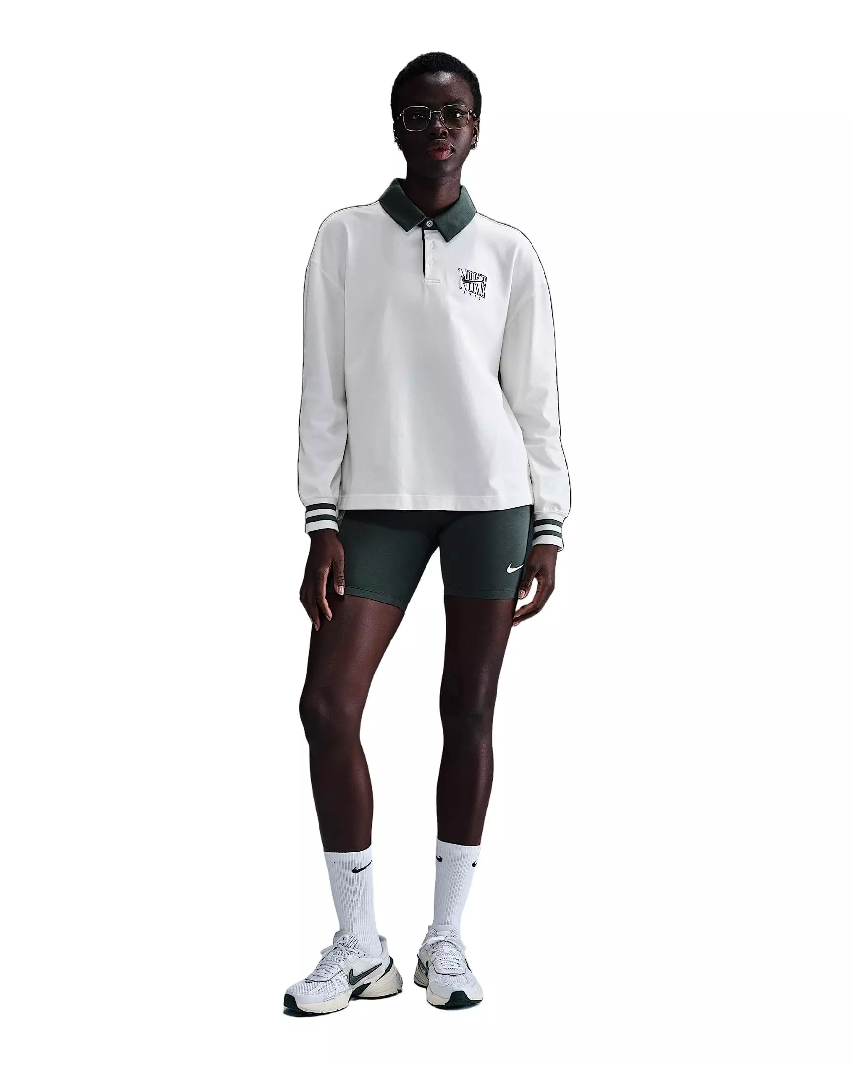 Nike Women's Sportswear Essential Oversized Long-Sleeve Polo - White - WHITE