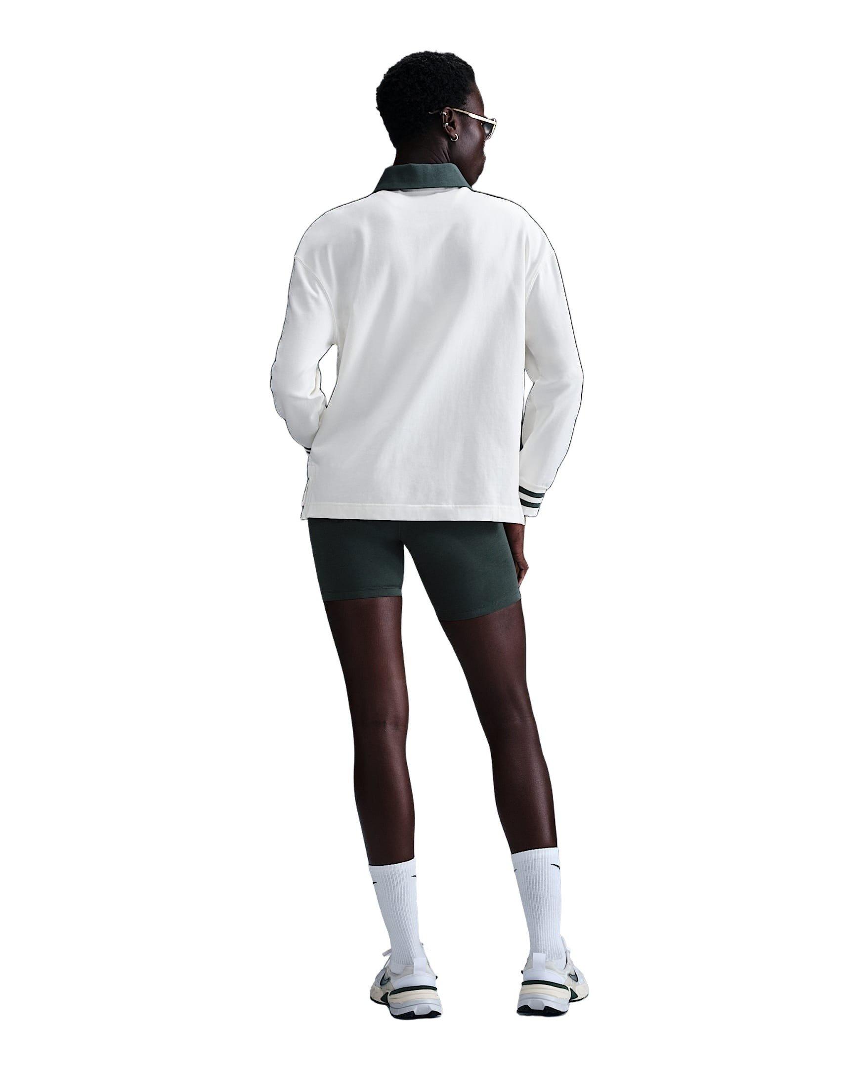 Nike Women's Sportswear Essential Oversized Long-Sleeve Polo - White - WHITE Thumbnail View 5