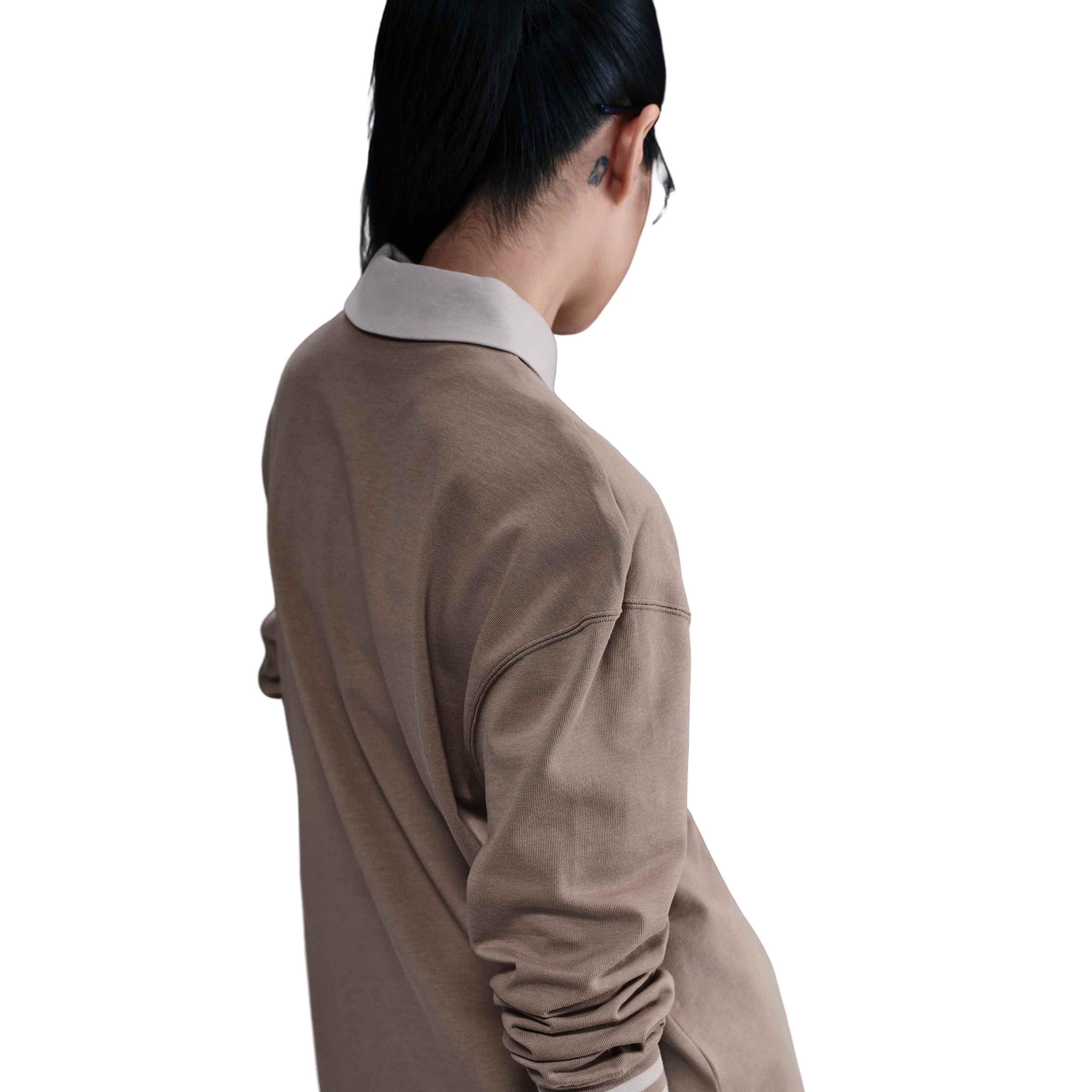 Nike Women's Sportswear Essential Oversized Long-Sleeve Polo - Brown - BROWN Thumbnail View 2