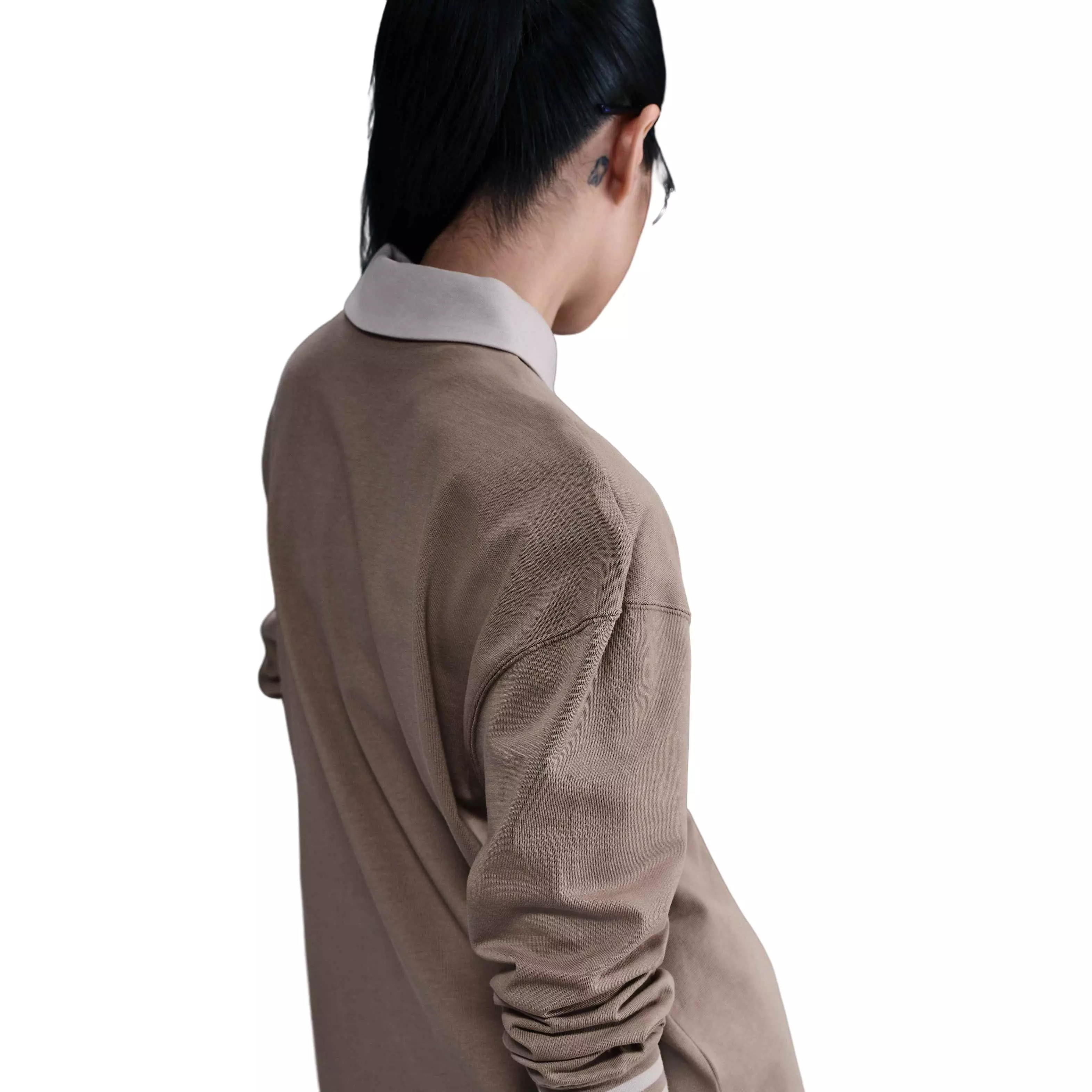 Nike Women's Sportswear Essential Oversized Long-Sleeve Polo - Brown - BROWN