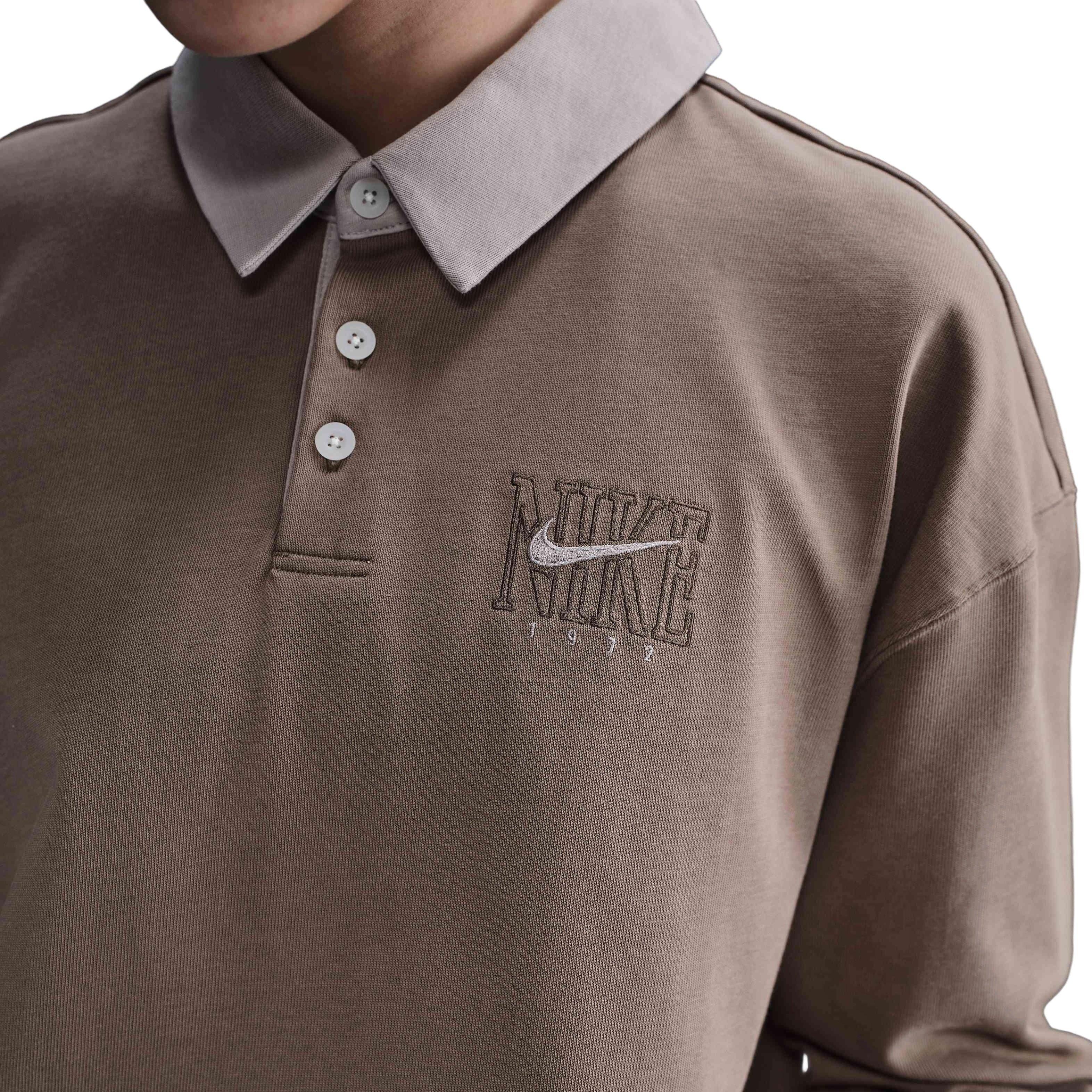 Nike Women's Sportswear Essential Oversized Long-Sleeve Polo - Brown - BROWN Thumbnail View 3