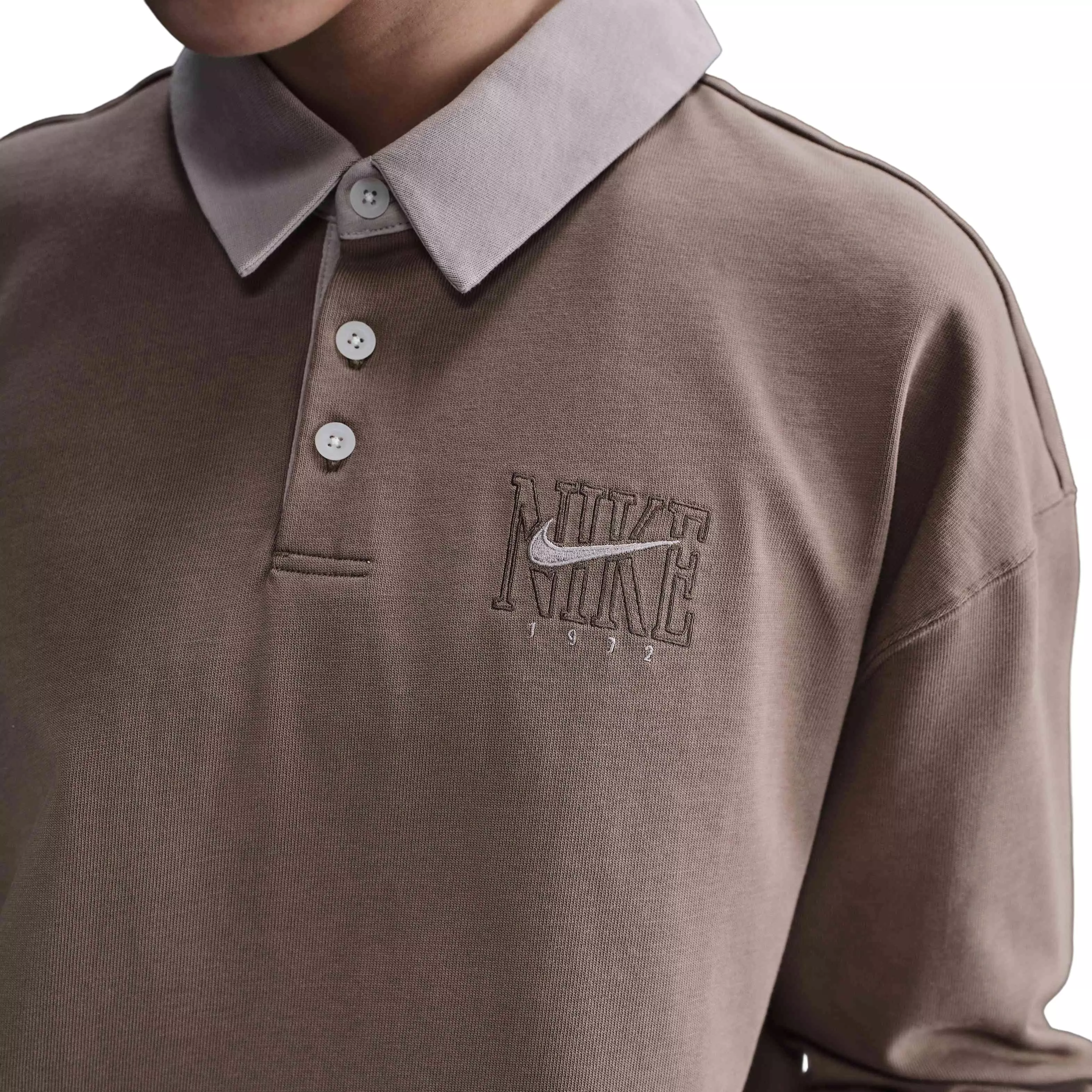 Nike Women's Sportswear Essential Oversized Long-Sleeve Polo - Brown - BROWN