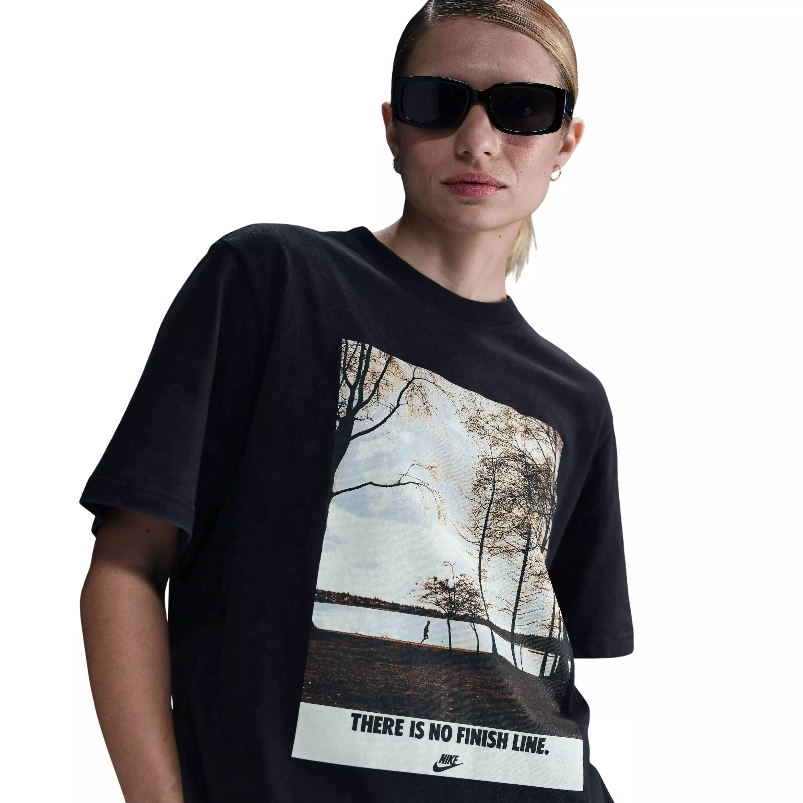 Nike Women's Sportswear Short-Sleeve Run Photo Graphic T-Shirt -Black - BLACK