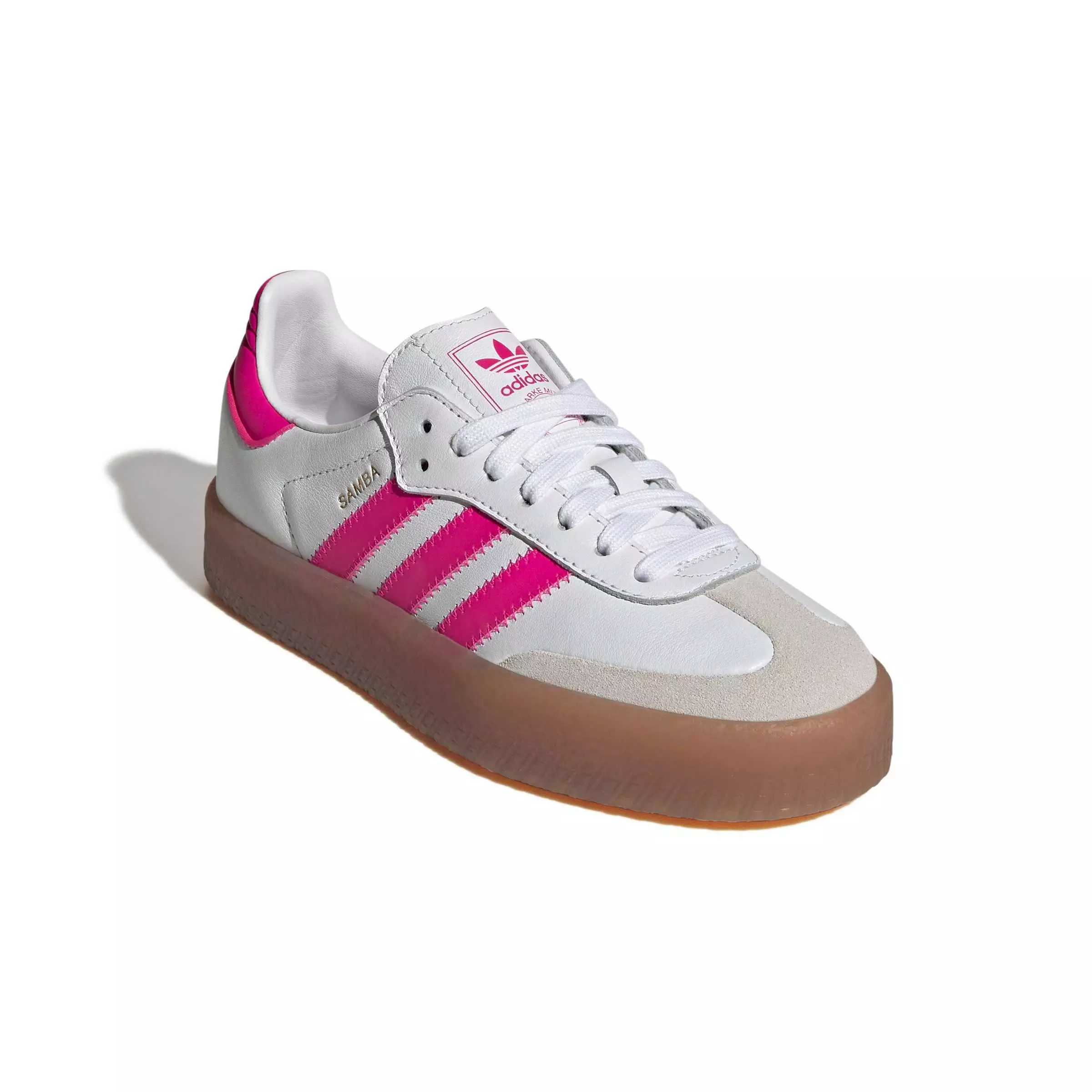 adidas Originals Sambae "Ftwr White/Shock Pink/Gold Metallic" Grade School Girls' Shoe - WHITE/PINK/GOLD