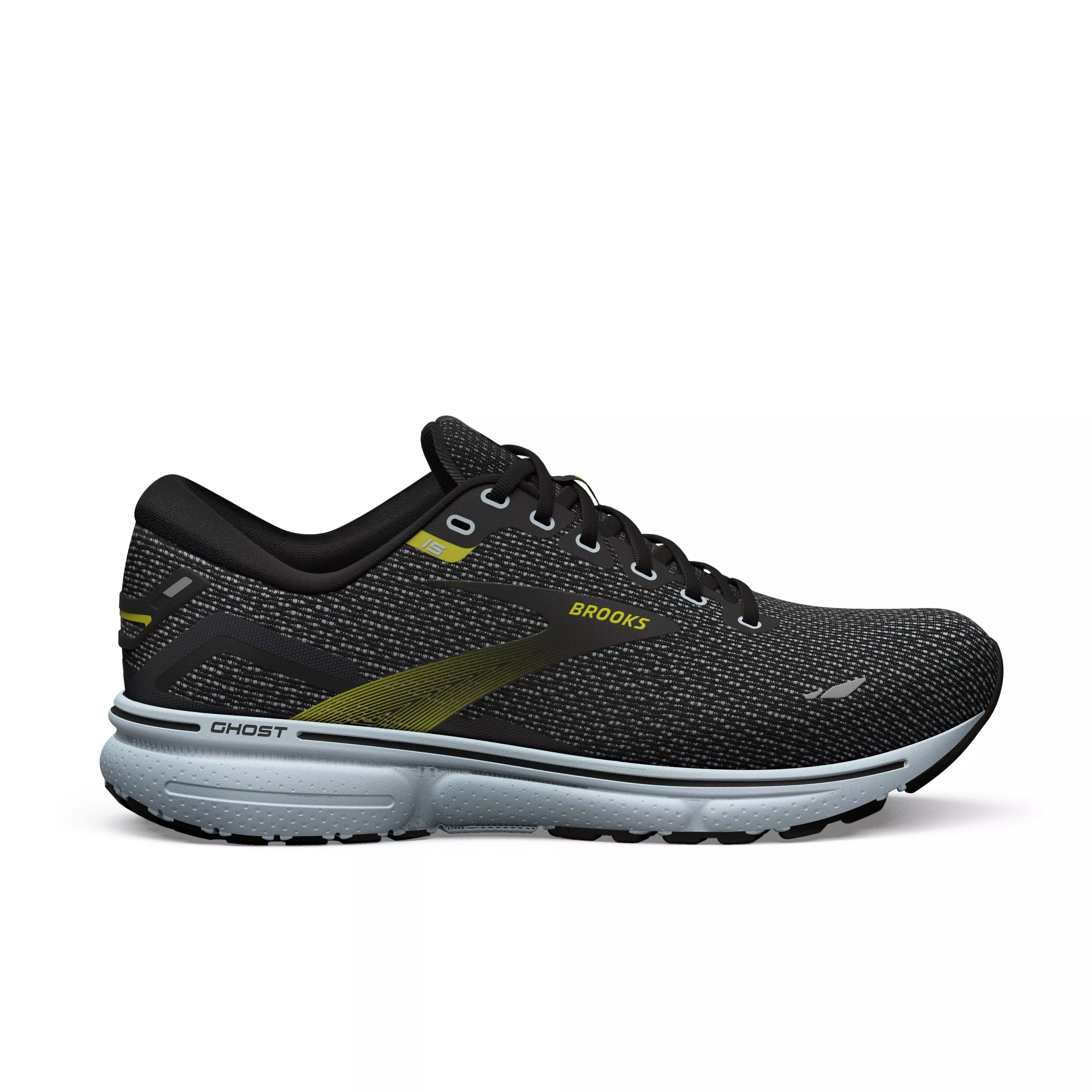 Brooks Ghost 15 "Black/Ballad Blue/Sulphur" Men's Running Shoe - BLACK/BLUE/SULPHUR