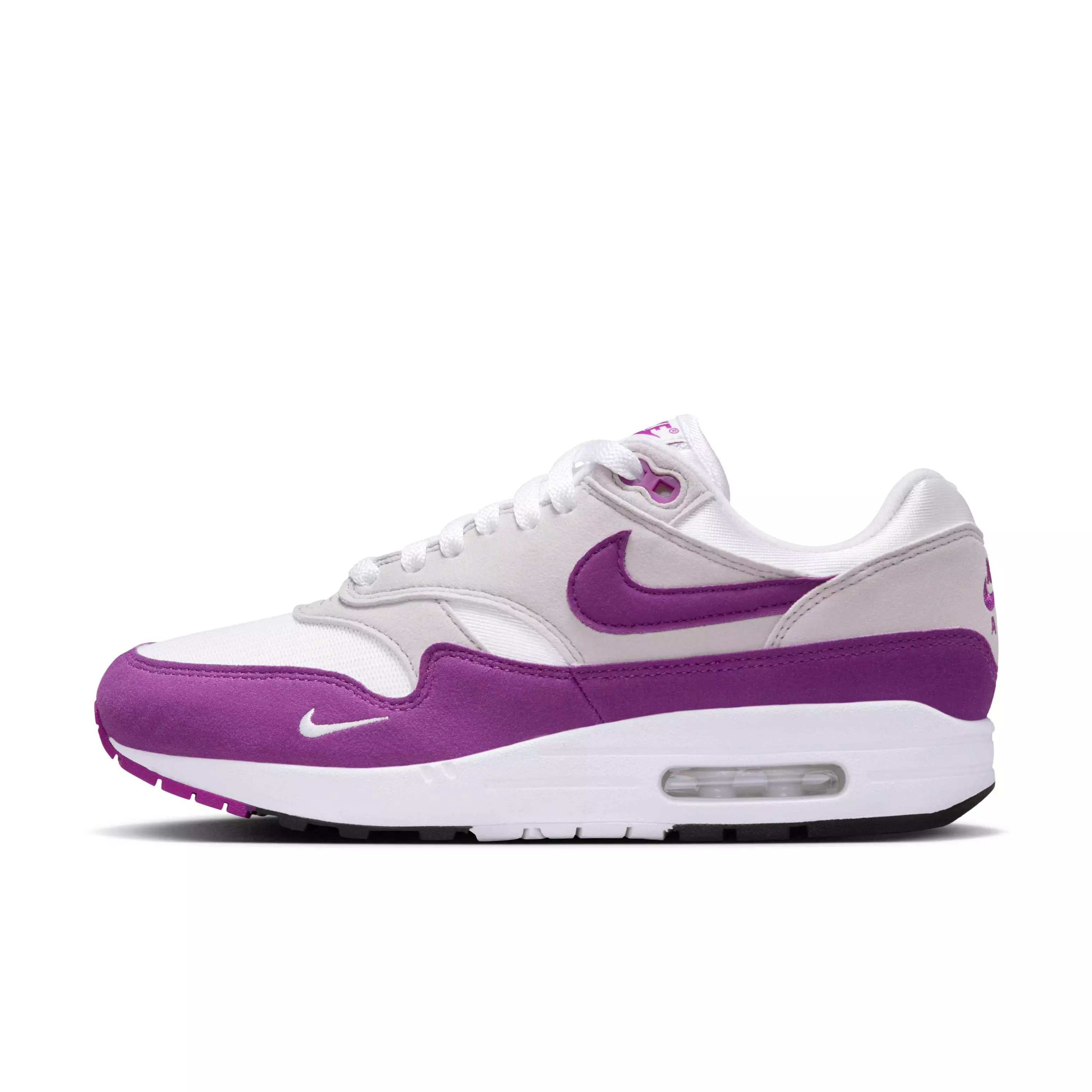Nike Air Max 1 '87 SWSH "White/Neutral Grey/Black/Bold Berry" Women's Shoe - WHITE/GREY/BLACK/BERRY