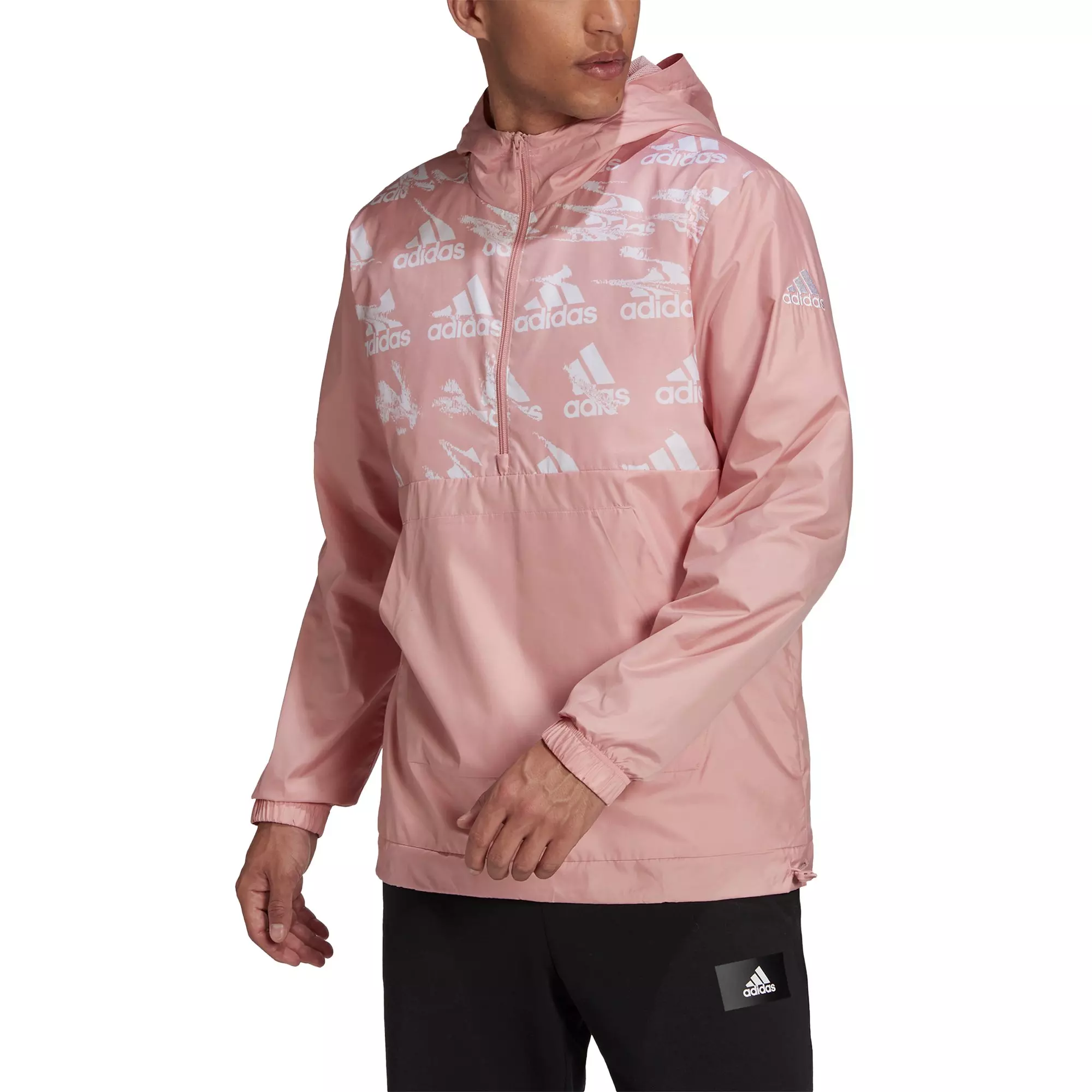 adidas Men's Essentials Brand Love Woven Half Zip Windbreaker - Pink - PINK