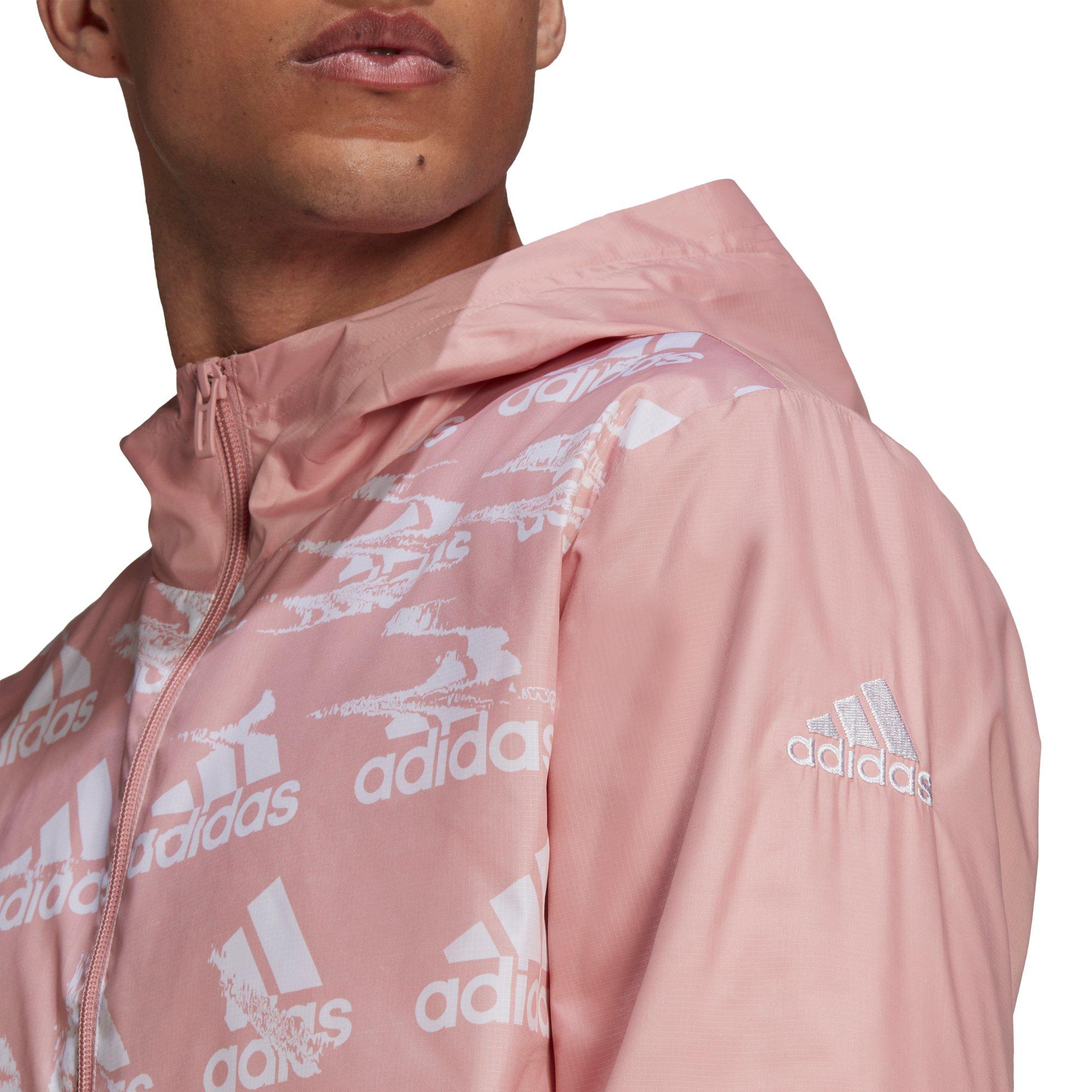 adidas Men's Essentials Brand Love Woven Half Zip Windbreaker - Pink - PINK Thumbnail View 3