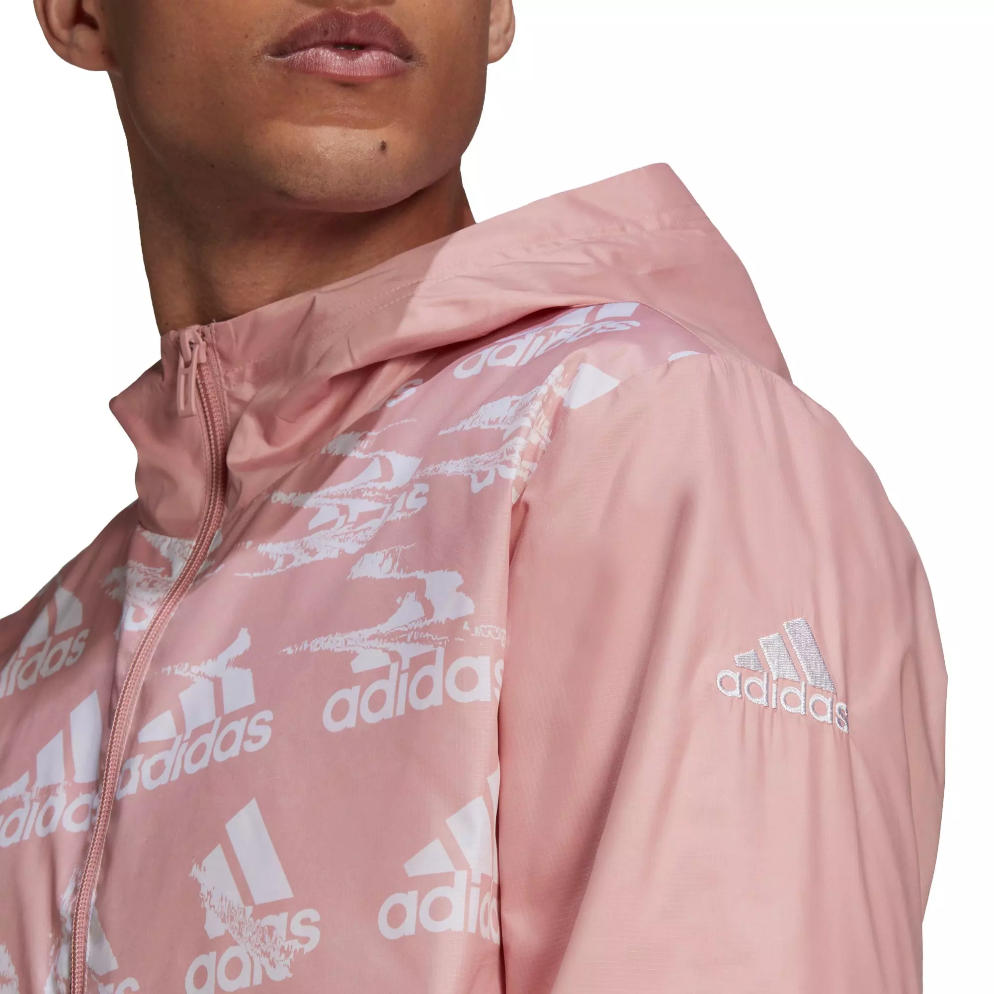 adidas Men's Essentials Brand Love Woven Half Zip Windbreaker - Pink - PINK