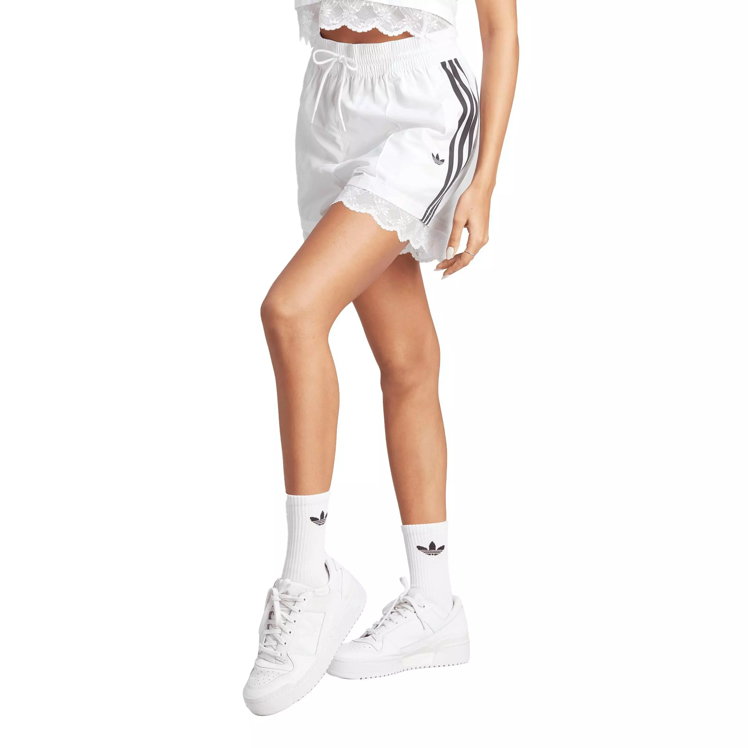 adidas Originals Women's Lace Trim 3-Stripe Short - White - WHITE