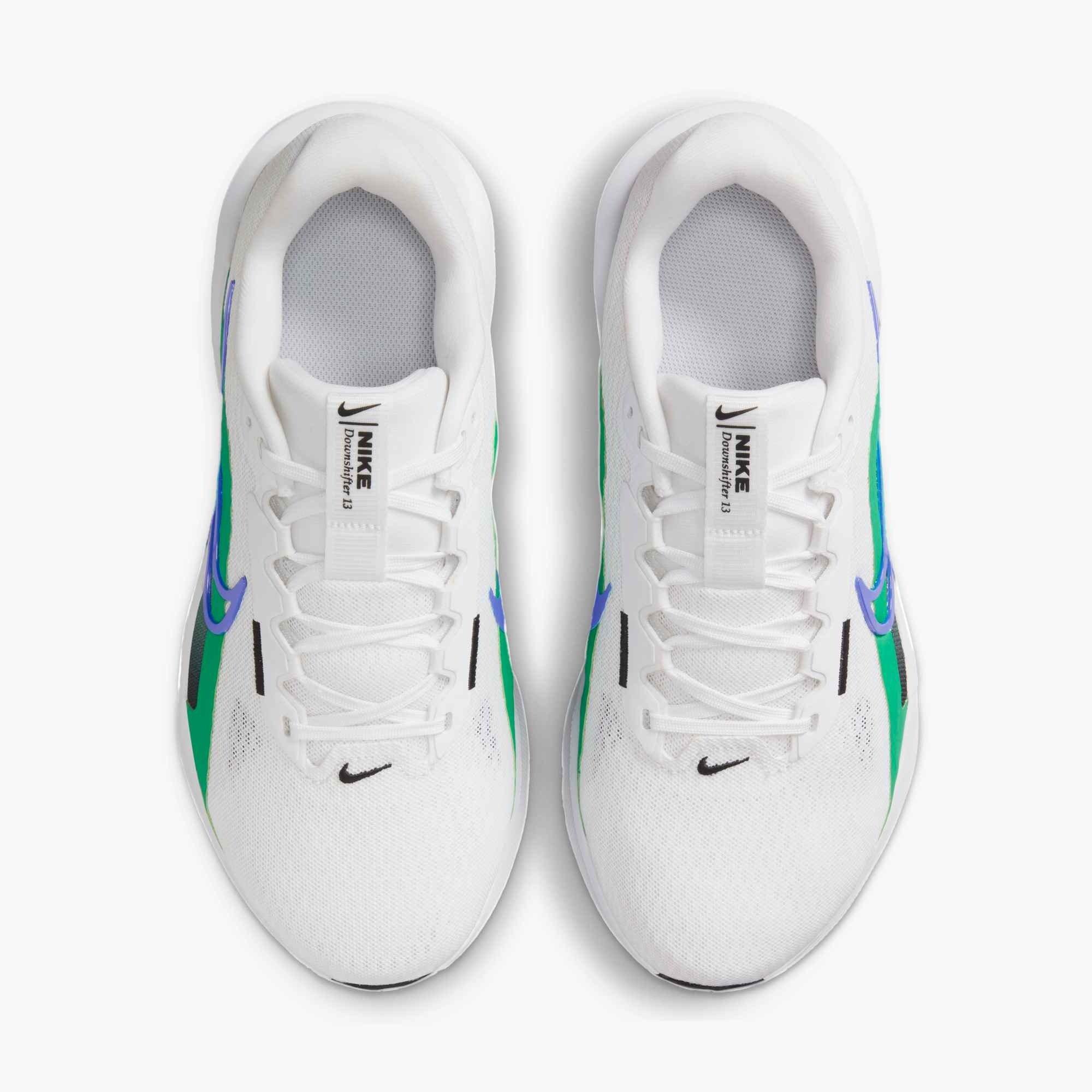 Nike Downshifter 13 "White/Stadium Green/Black/Racer Blue" Women's Wide Running Shoe - WHITE/GREEN/BLACK/BLUE Thumbnail View 3