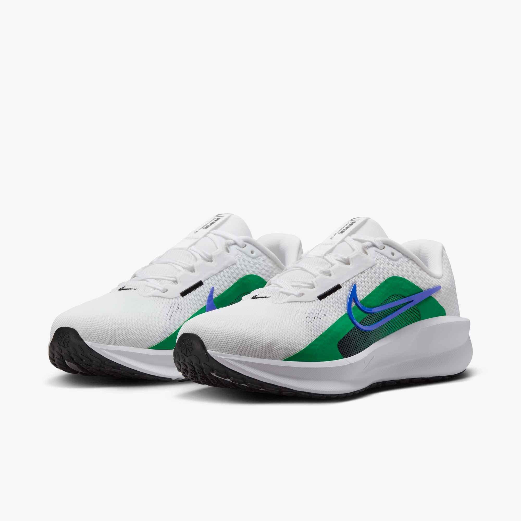 Nike Downshifter 13 "White/Stadium Green/Black/Racer Blue" Women's Wide Running Shoe - WHITE/GREEN/BLACK/BLUE Thumbnail View 4