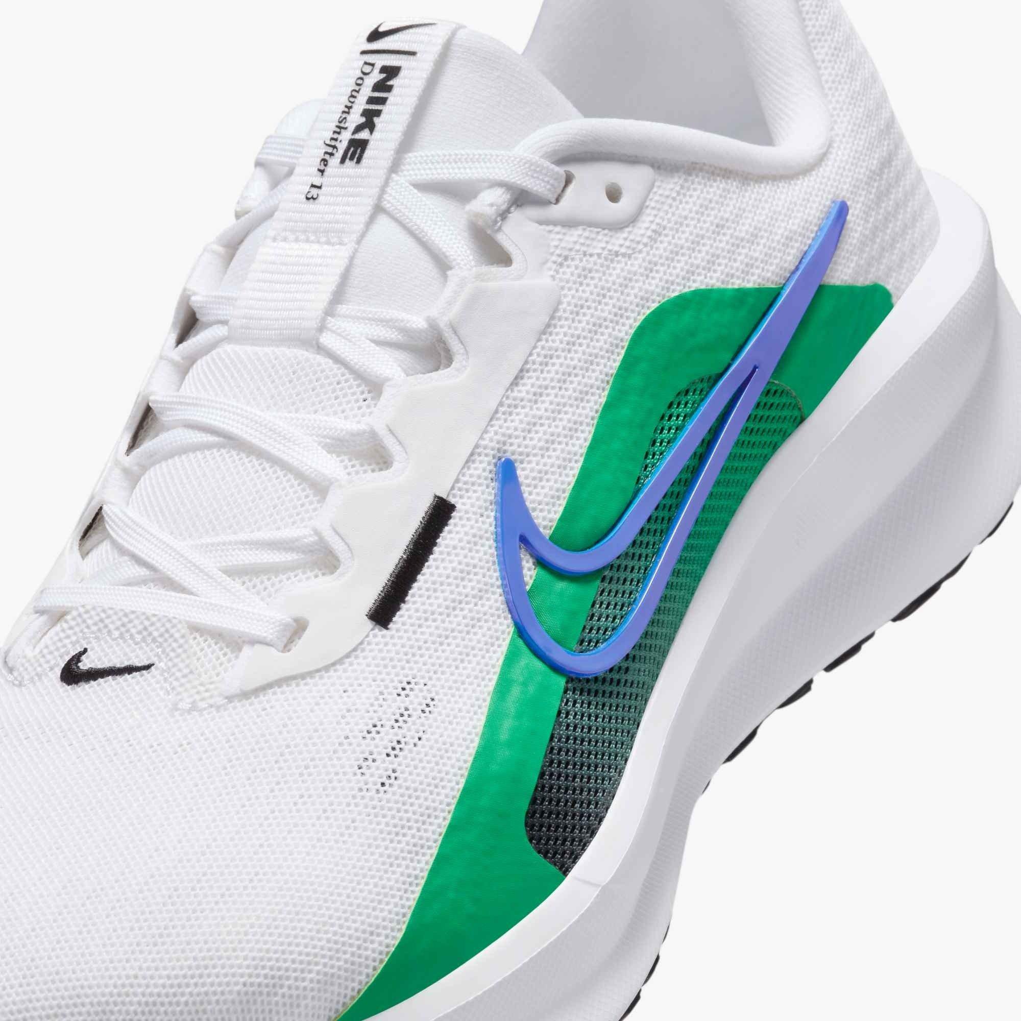 Nike Downshifter 13 "White/Stadium Green/Black/Racer Blue" Women's Wide Running Shoe - WHITE/GREEN/BLACK/BLUE Thumbnail View 6