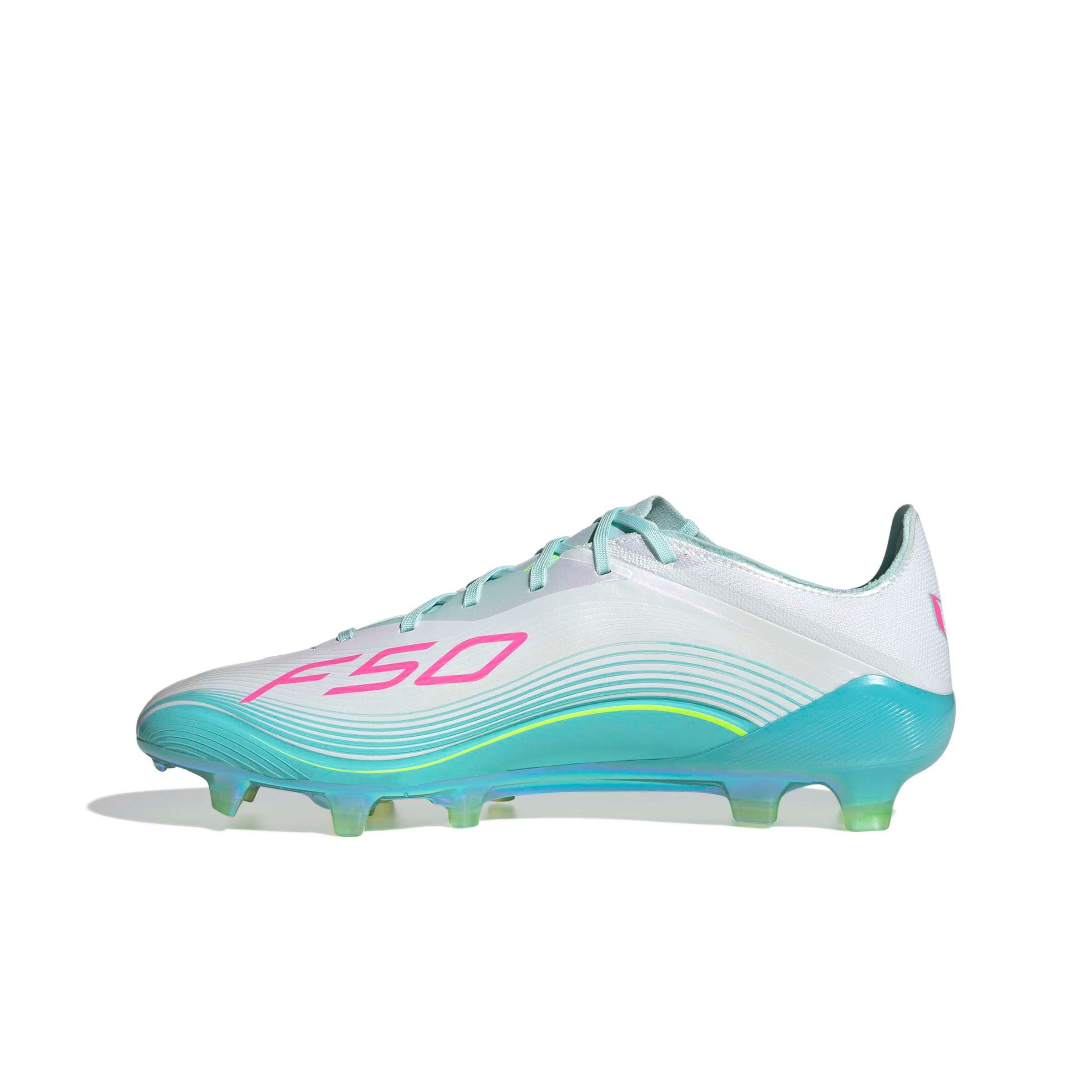 adidas F50 Messi Elite FG "Ftwr White/Lucid Pink/Flash Aqua" Men's Soccer Cleat - WHITE/PINK/AQUA Thumbnail View 2