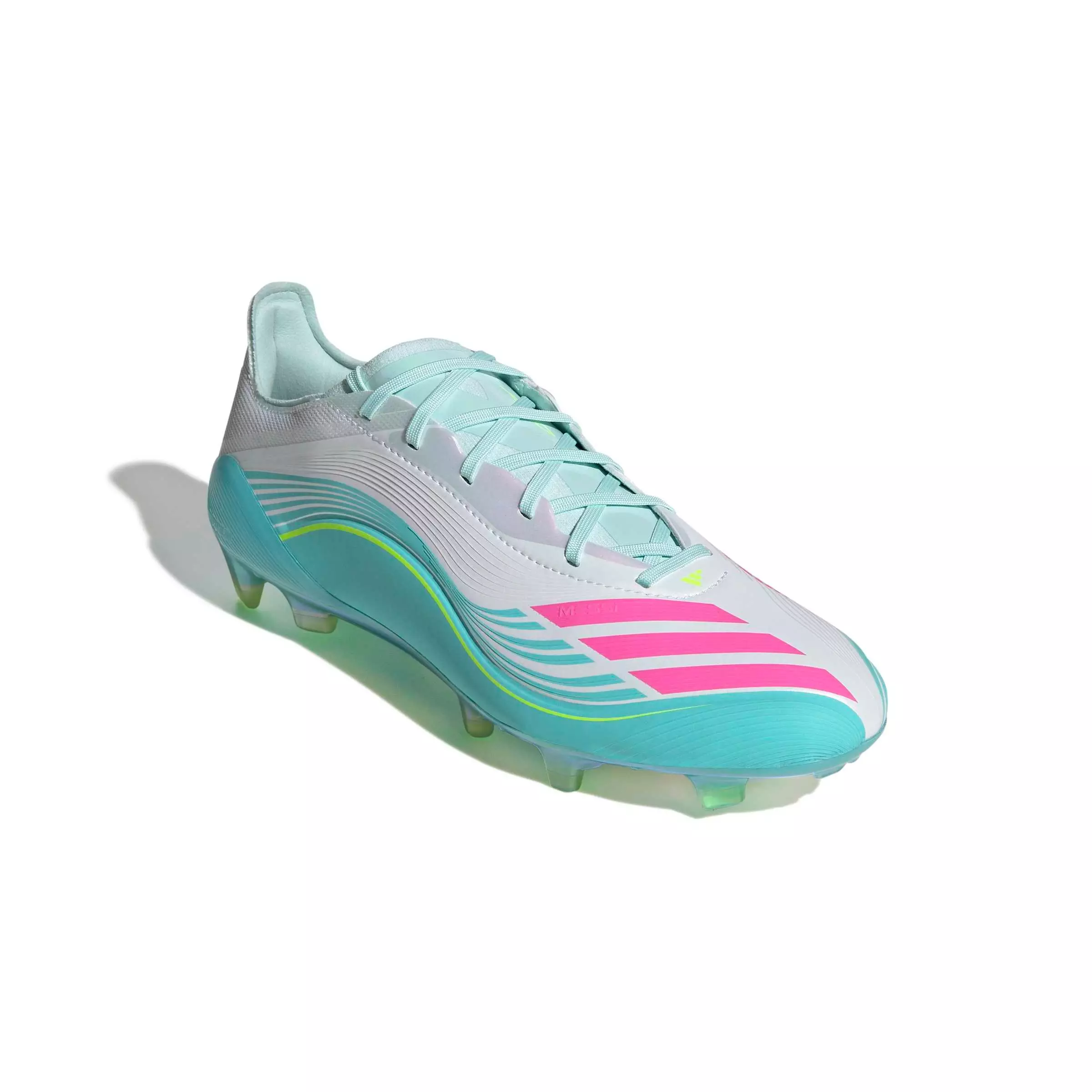 adidas F50 Messi Elite FG "Ftwr White/Lucid Pink/Flash Aqua" Men's Soccer Cleat - WHITE/PINK/AQUA