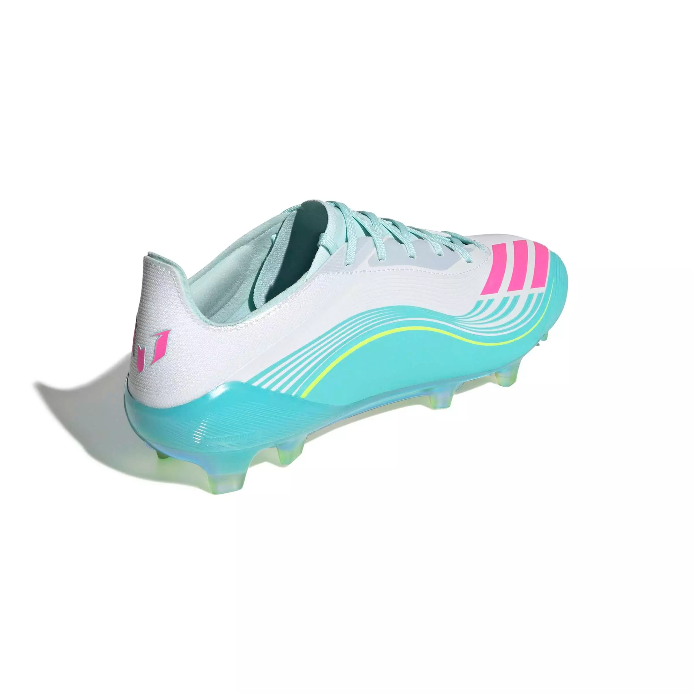 adidas F50 Messi Elite FG "Ftwr White/Lucid Pink/Flash Aqua" Men's Soccer Cleat - WHITE/PINK/AQUA