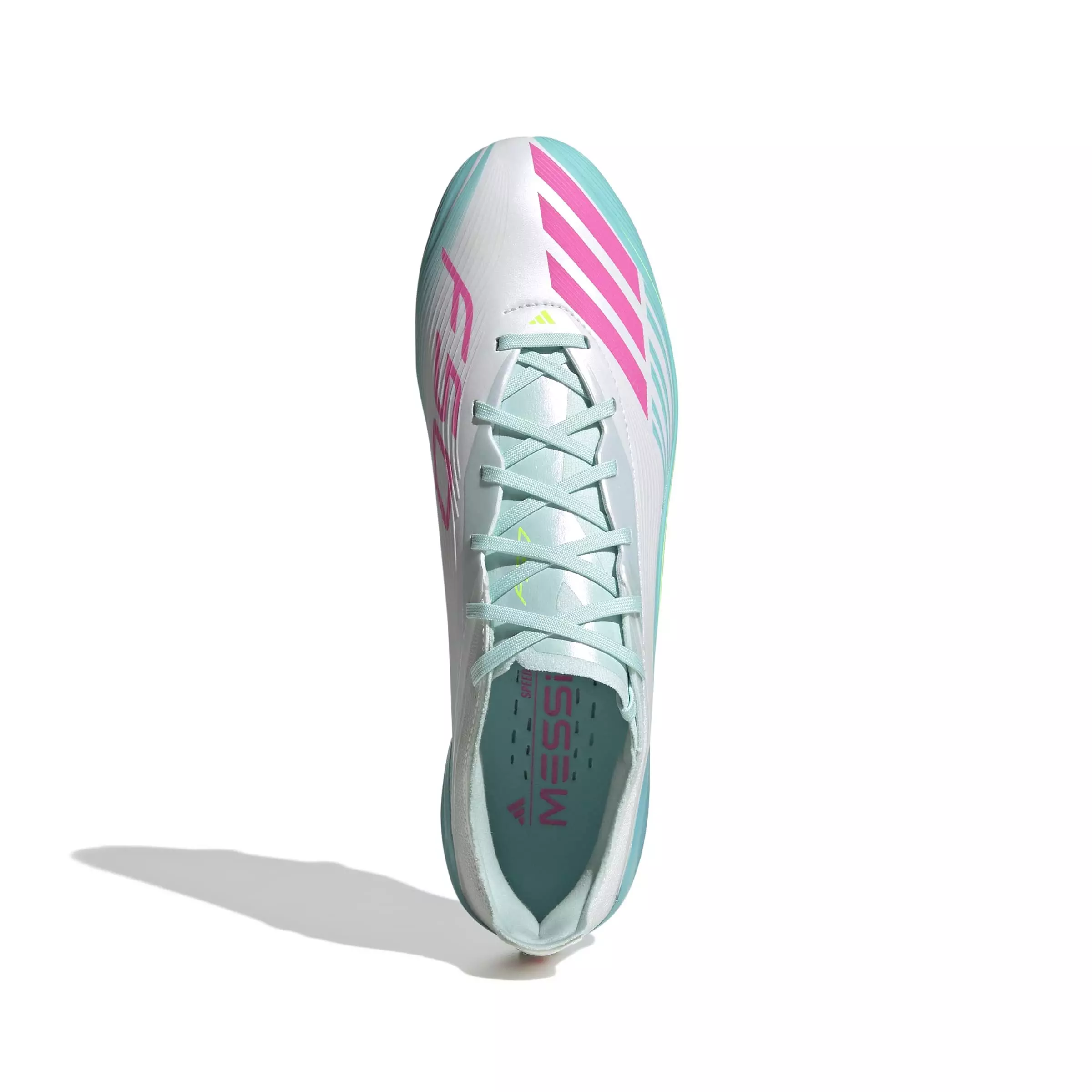 adidas F50 Messi Elite FG "Ftwr White/Lucid Pink/Flash Aqua" Men's Soccer Cleat - WHITE/PINK/AQUA