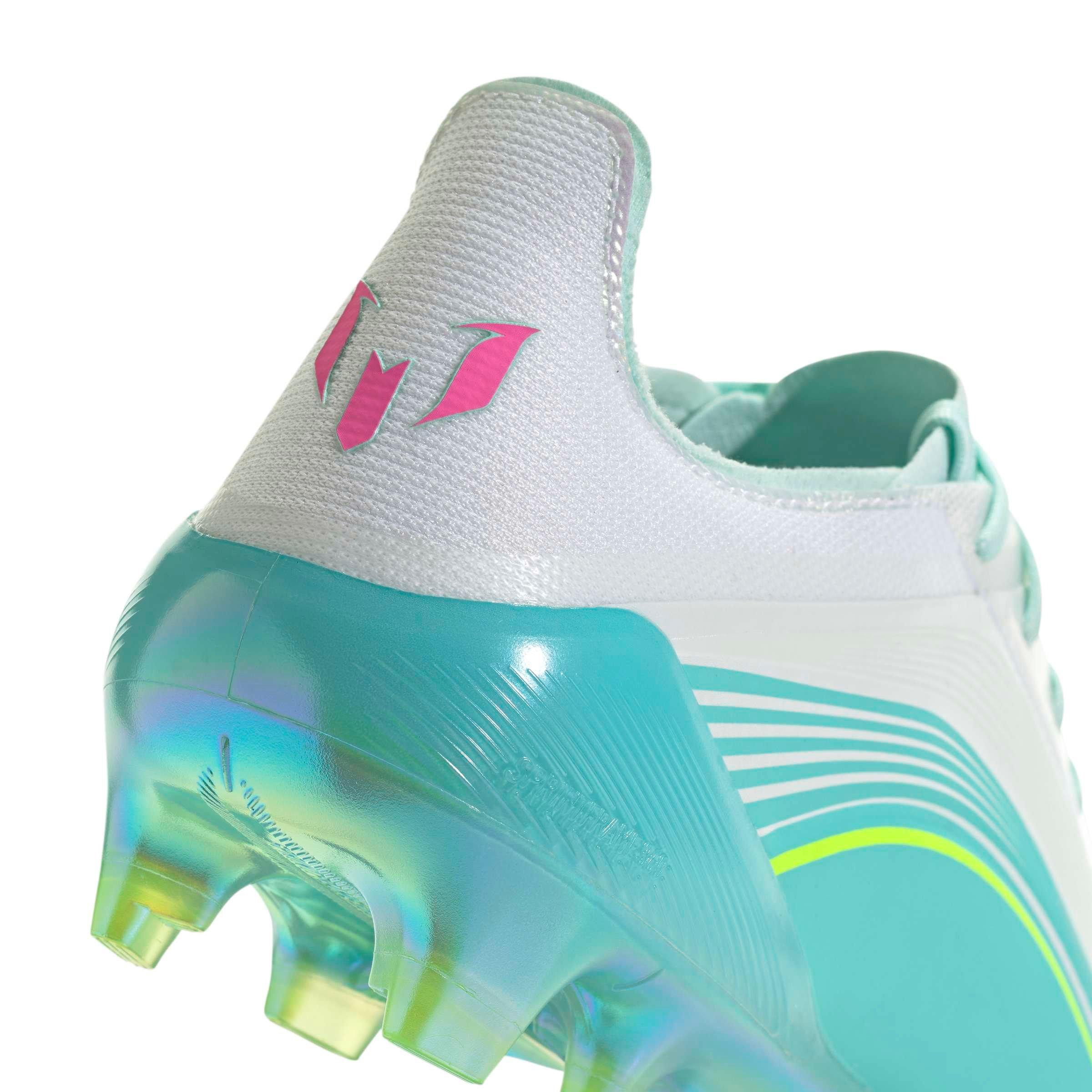 adidas F50 Messi Elite FG "Ftwr White/Lucid Pink/Flash Aqua" Men's Soccer Cleat - WHITE/PINK/AQUA Thumbnail View 7