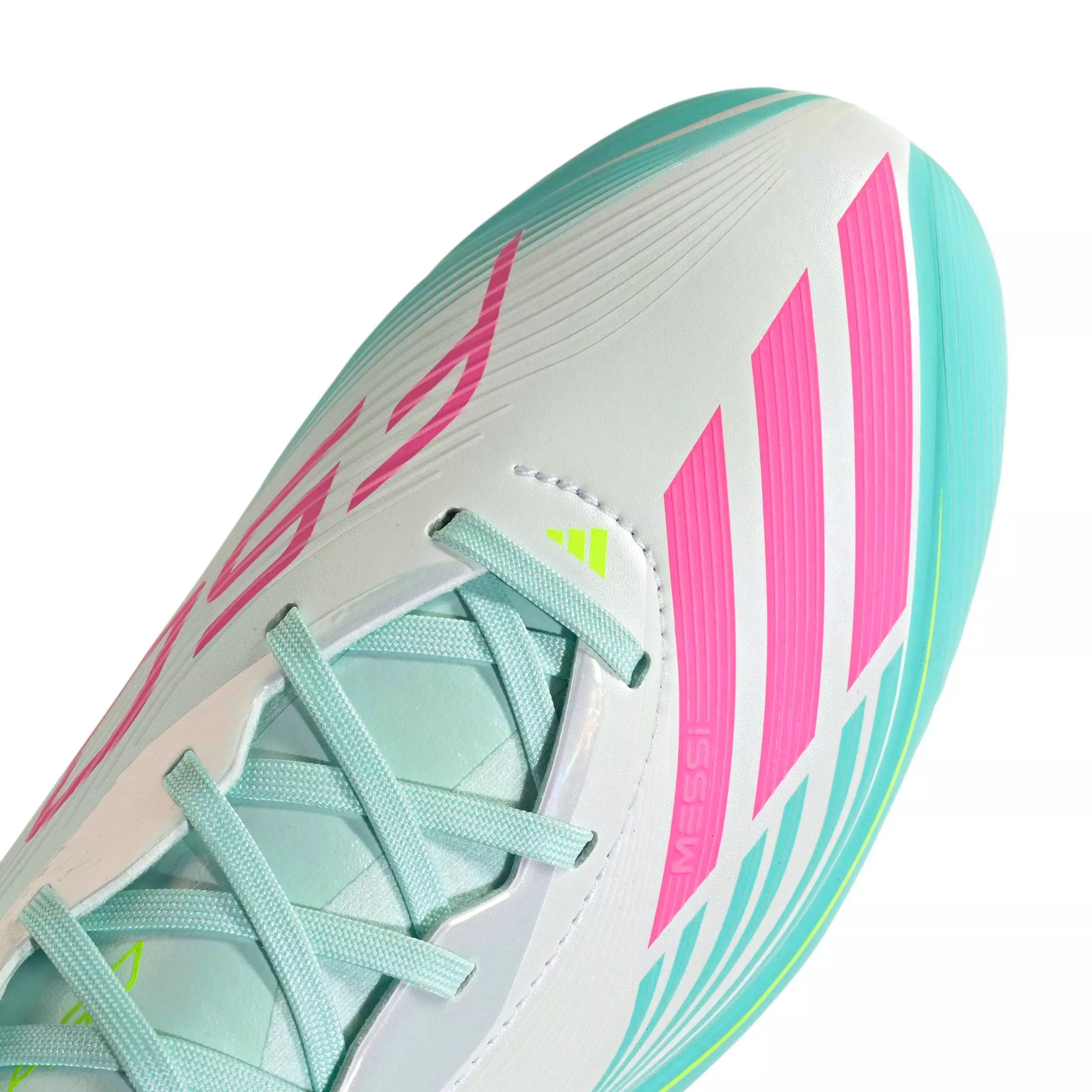 adidas F50 Messi Elite FG "Ftwr White/Lucid Pink/Flash Aqua" Men's Soccer Cleat - WHITE/PINK/AQUA