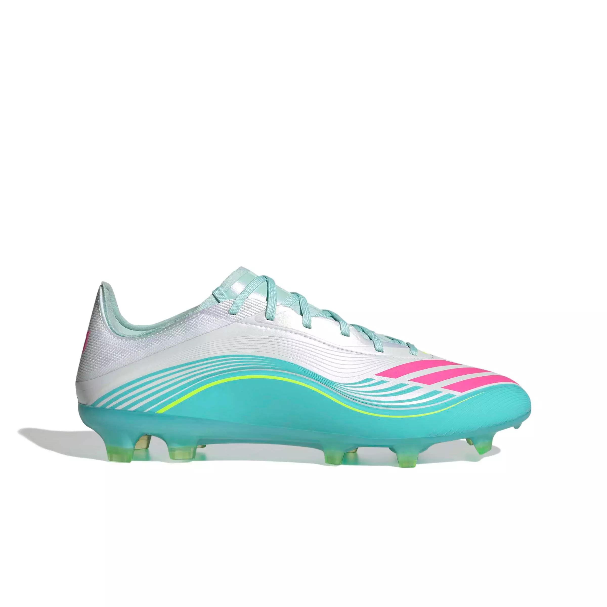 adidas F50 Messi Pro FG "Ftwr White/Lucid Pink/Flash Aqua" Men's Soccer Cleat - WHITE/PINK/AQUA