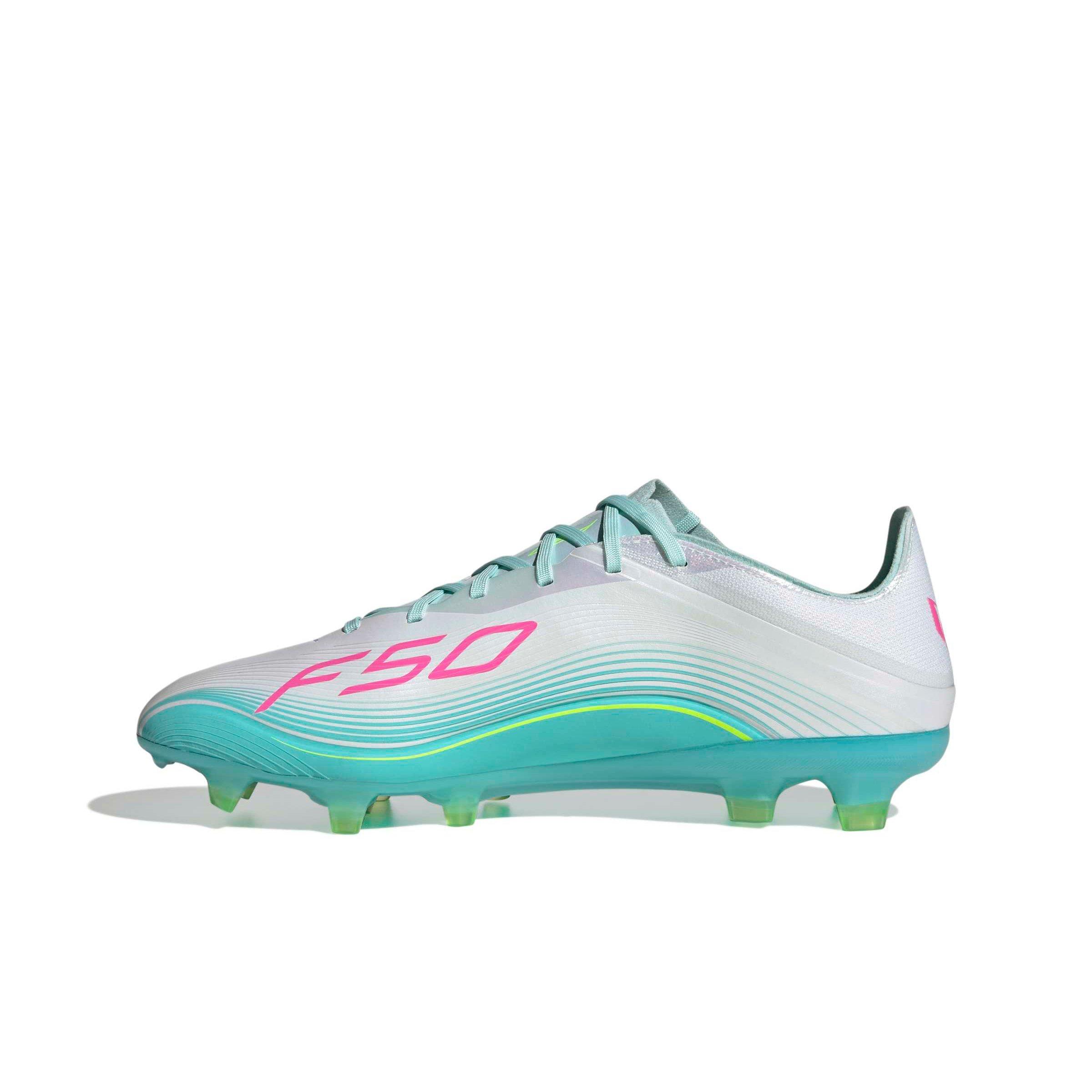 adidas F50 Messi Pro FG "Ftwr White/Lucid Pink/Flash Aqua" Men's Soccer Cleat - WHITE/PINK/AQUA Thumbnail View 2