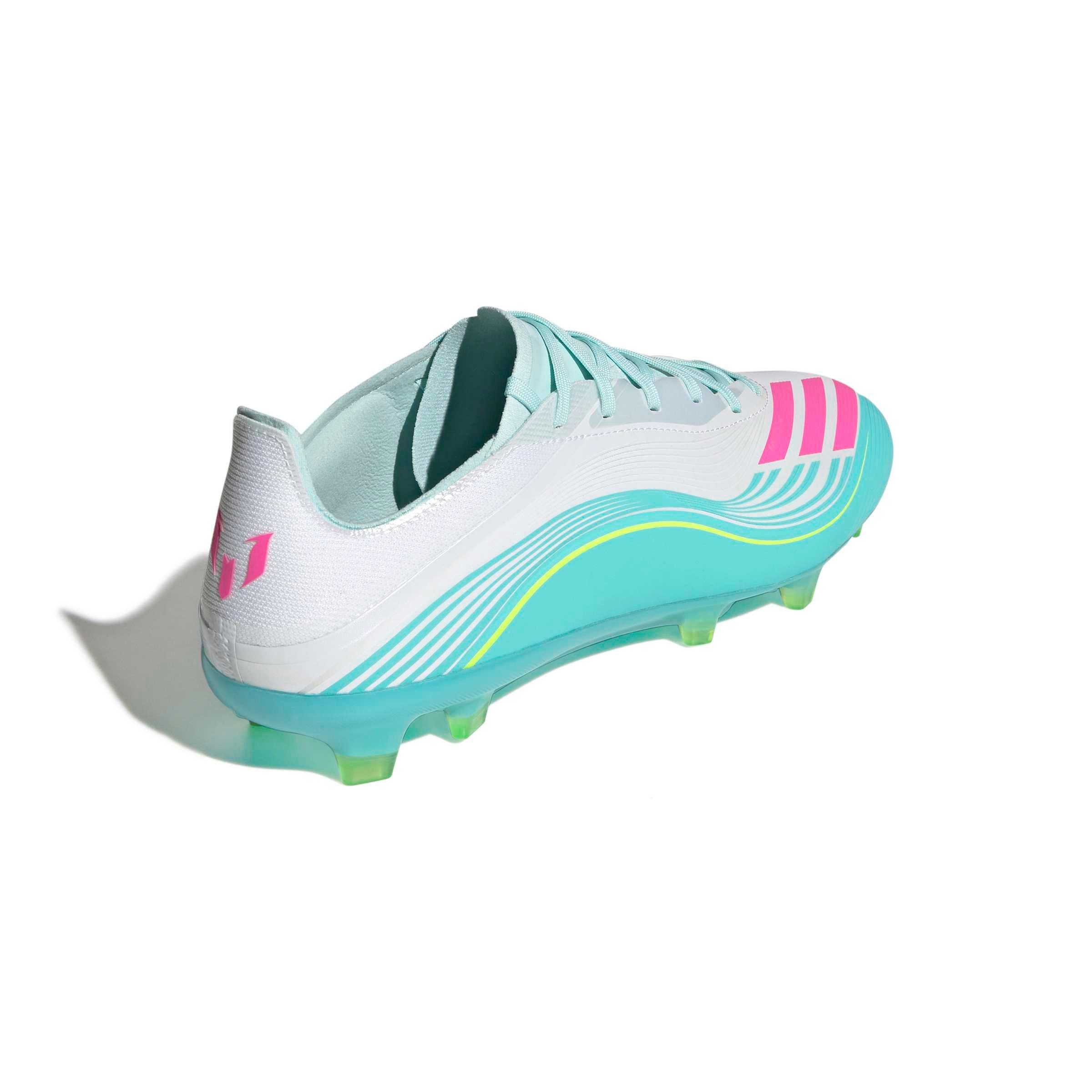 adidas F50 Messi Pro FG "Ftwr White/Lucid Pink/Flash Aqua" Men's Soccer Cleat - WHITE/PINK/AQUA Thumbnail View 4