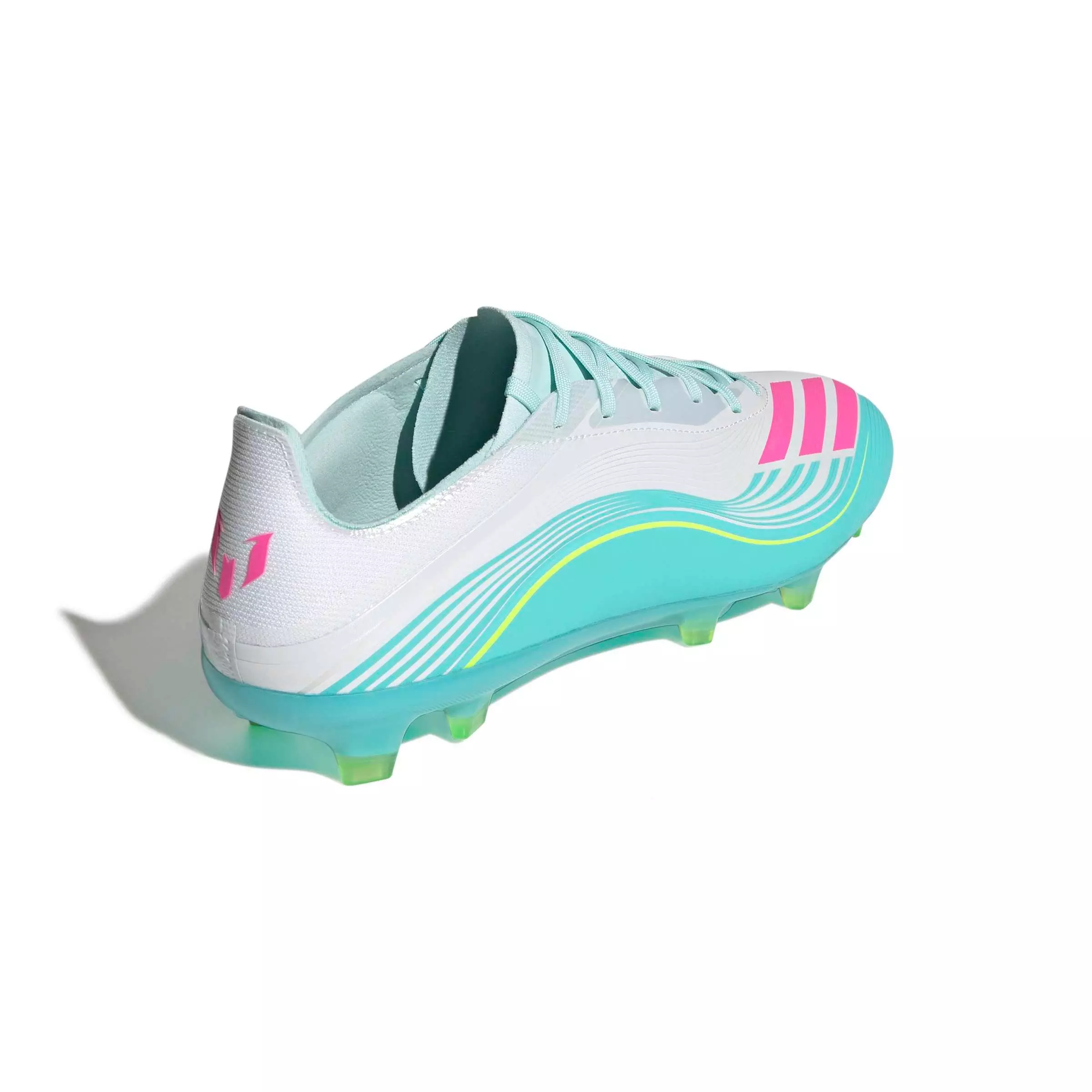 adidas F50 Messi Pro FG "Ftwr White/Lucid Pink/Flash Aqua" Men's Soccer Cleat - WHITE/PINK/AQUA