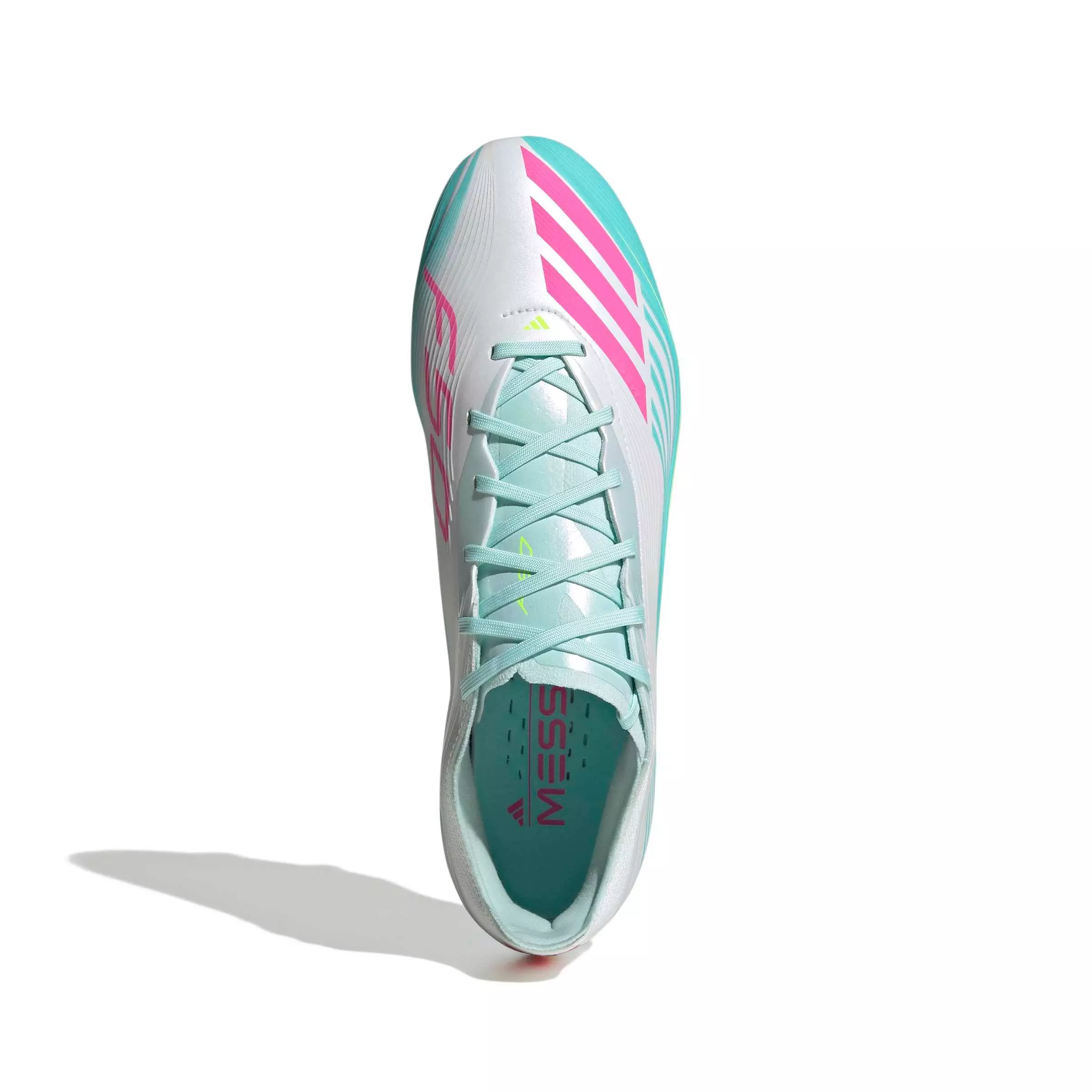 adidas F50 Messi Pro FG "Ftwr White/Lucid Pink/Flash Aqua" Men's Soccer Cleat - WHITE/PINK/AQUA