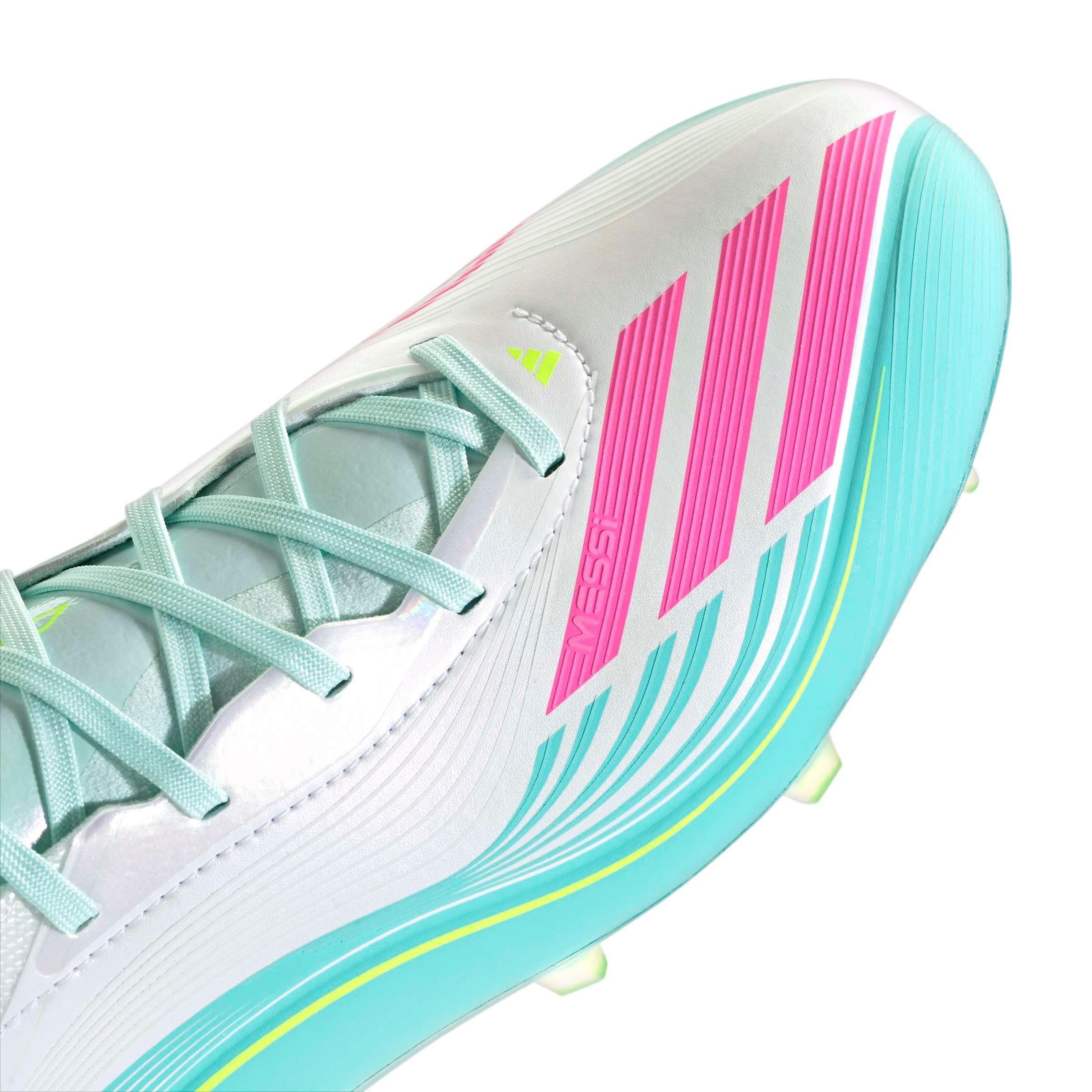 adidas F50 Messi Pro FG "Ftwr White/Lucid Pink/Flash Aqua" Men's Soccer Cleat - WHITE/PINK/AQUA Thumbnail View 8