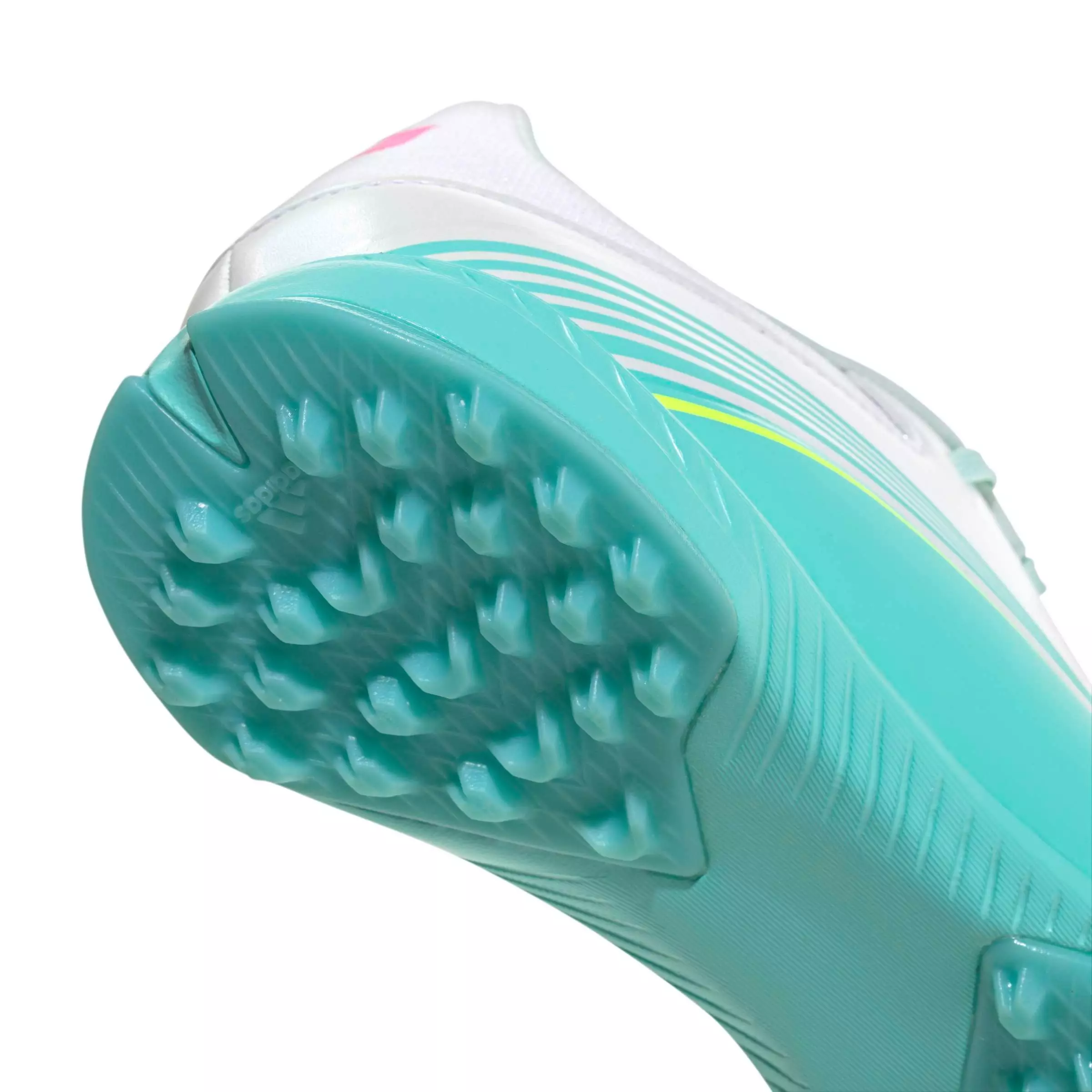 adidas F50 Messi League Turf "Ftwr White/Lucid Pink/Flash Aqua" Men's Soccer Shoe - WHITE/PINK/AQUA