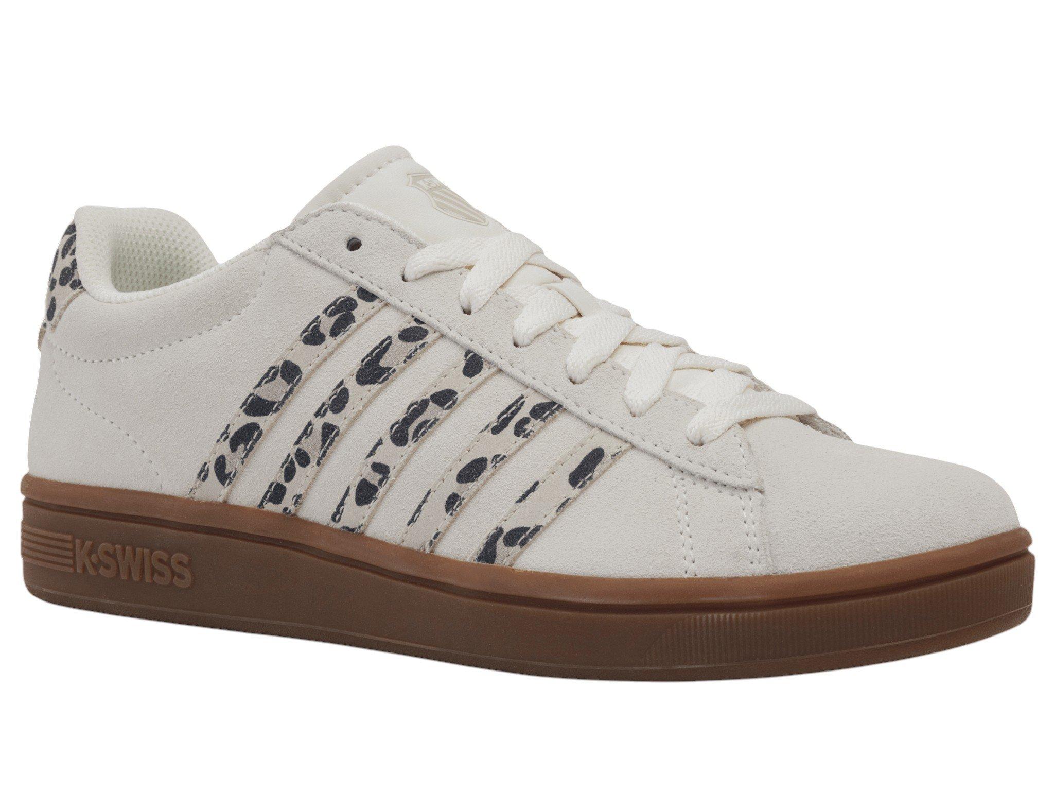 K-Swiss Court Tiebreak II SDE "Snow White/Light Grey/Leopard/Gum" Women's Shoe - WHITE/GREY/LEOPARD/BROWN