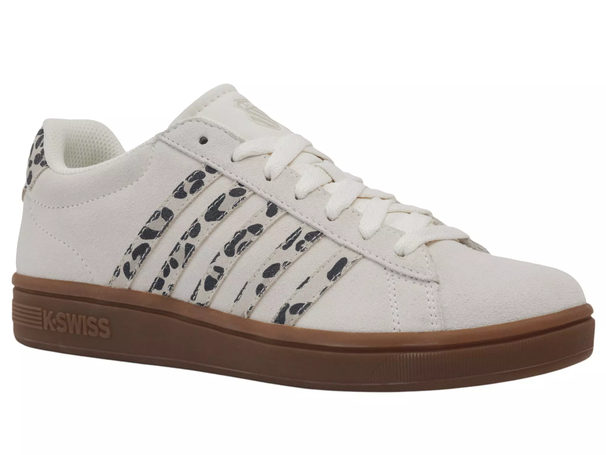 K-Swiss Court Tiebreak II SDE "Snow White/Light Grey/Leopard/Gum" Women's Shoe - WHITE/GREY/LEOPARD/BROWN