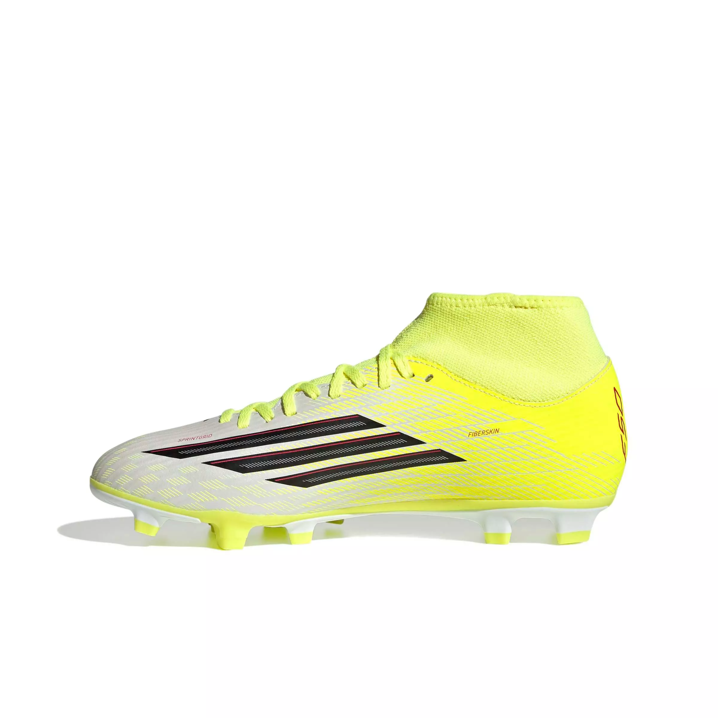 adidas F50 Club Mid Cut MG "Team Solar Yellow 2/Core Black/Lucid Red" Men's Soccer Cleat - YELLOW/BLACK/RED