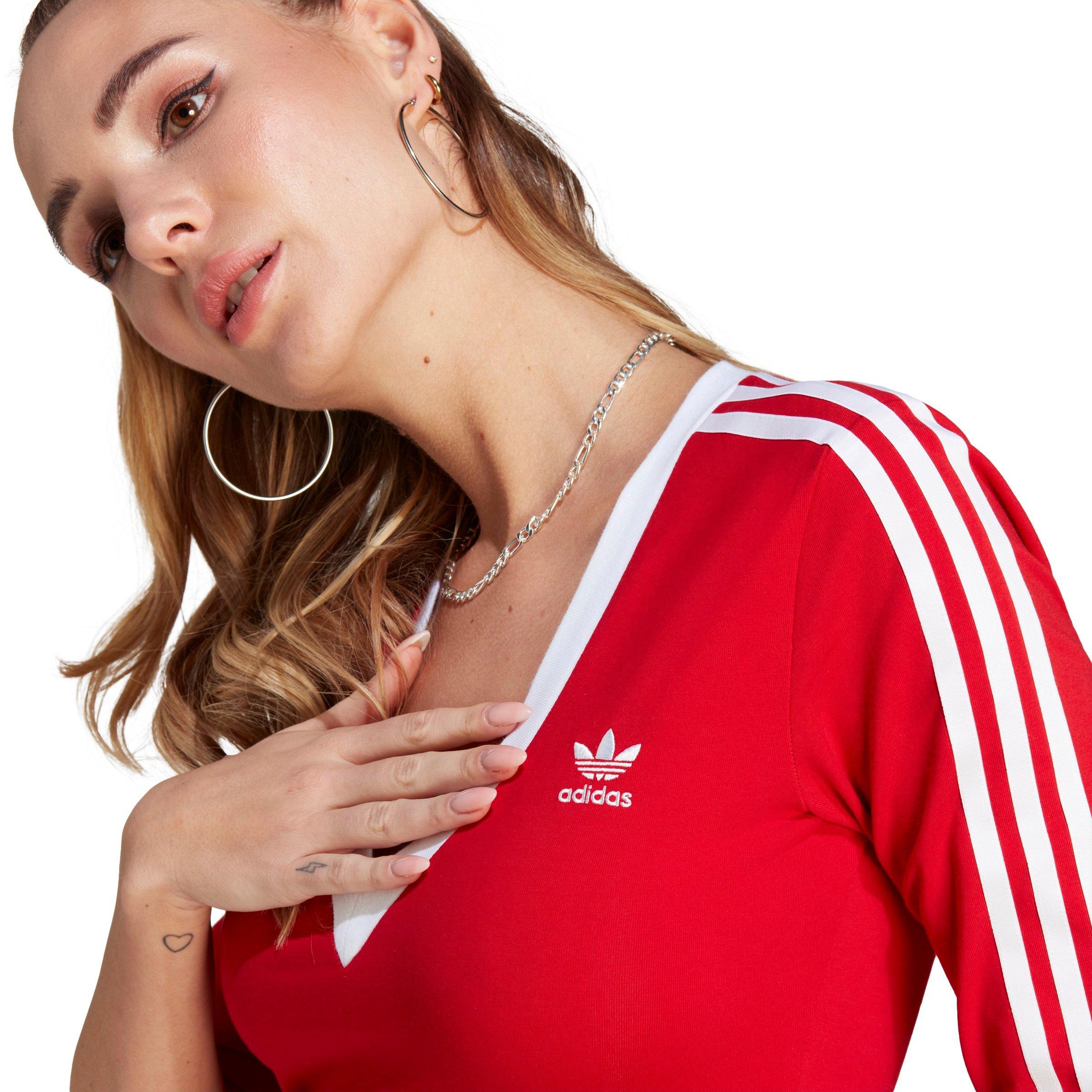 strapless open back dress ADIDAS ORIGINALS Women's Red Mini Dress with Balloon Sleeves